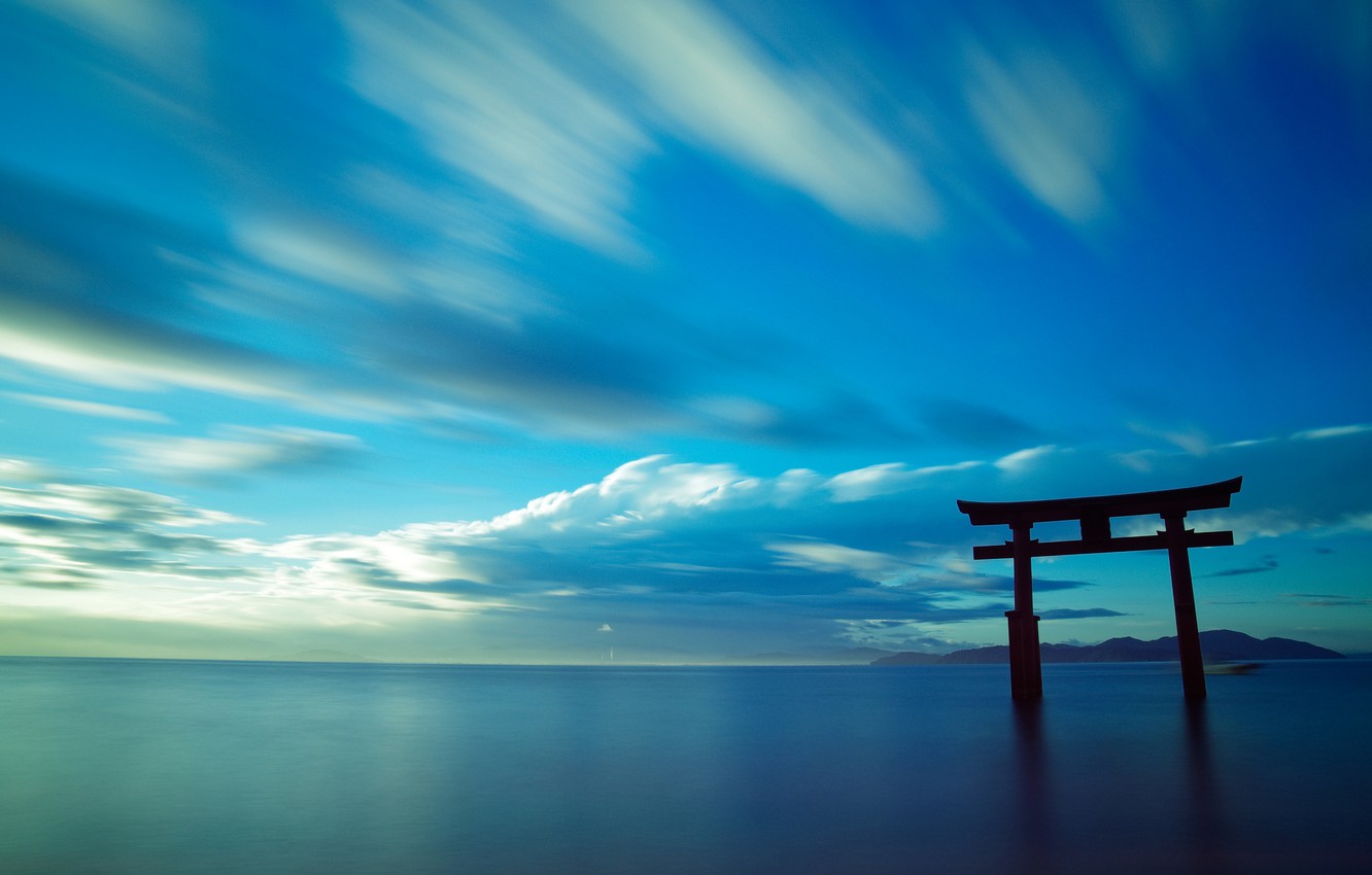 Wallpaper the sky, landscape, the ocean, gate, Japan, Japan, torii image for desktop, section пейзажи