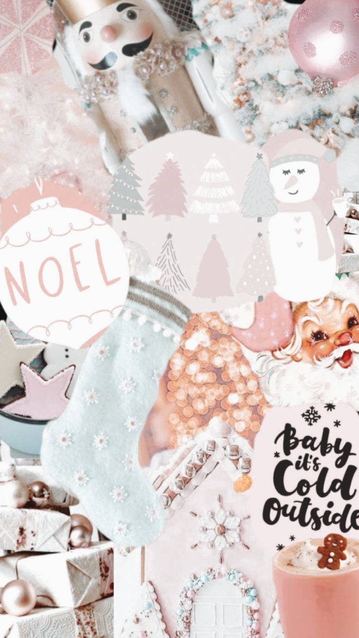 Download Preppy Christmas Pink Collage Wallpaper