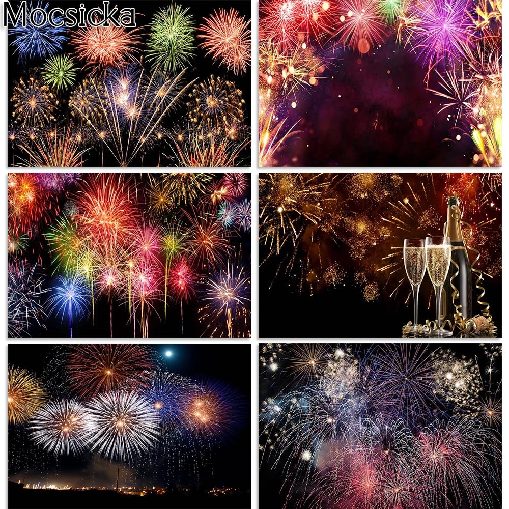 Mocsicka New Year's Eve Fireworks Backdrop New Year Of 2023 Party Decoration Celebration Photography Background For Photo Booth