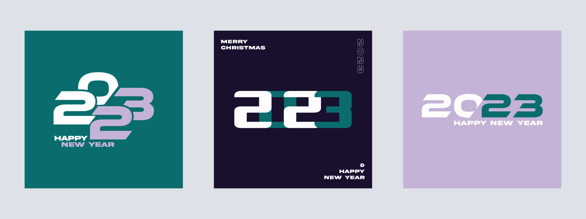 2023 creative concept Set of Happy New Year posters. Design for celebration and season decoration using the typographic logo 2023. Trendy minimal background for branding, banners, covers