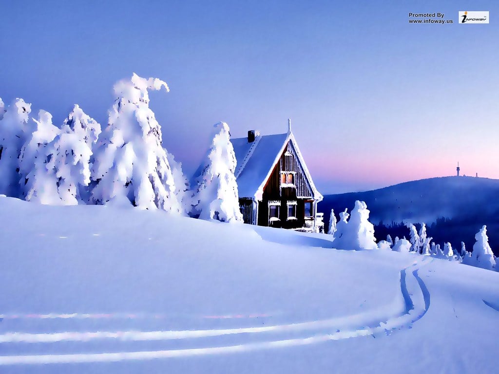 House at Snowy Mountain Nature HD Wallpaper. House at Snowy