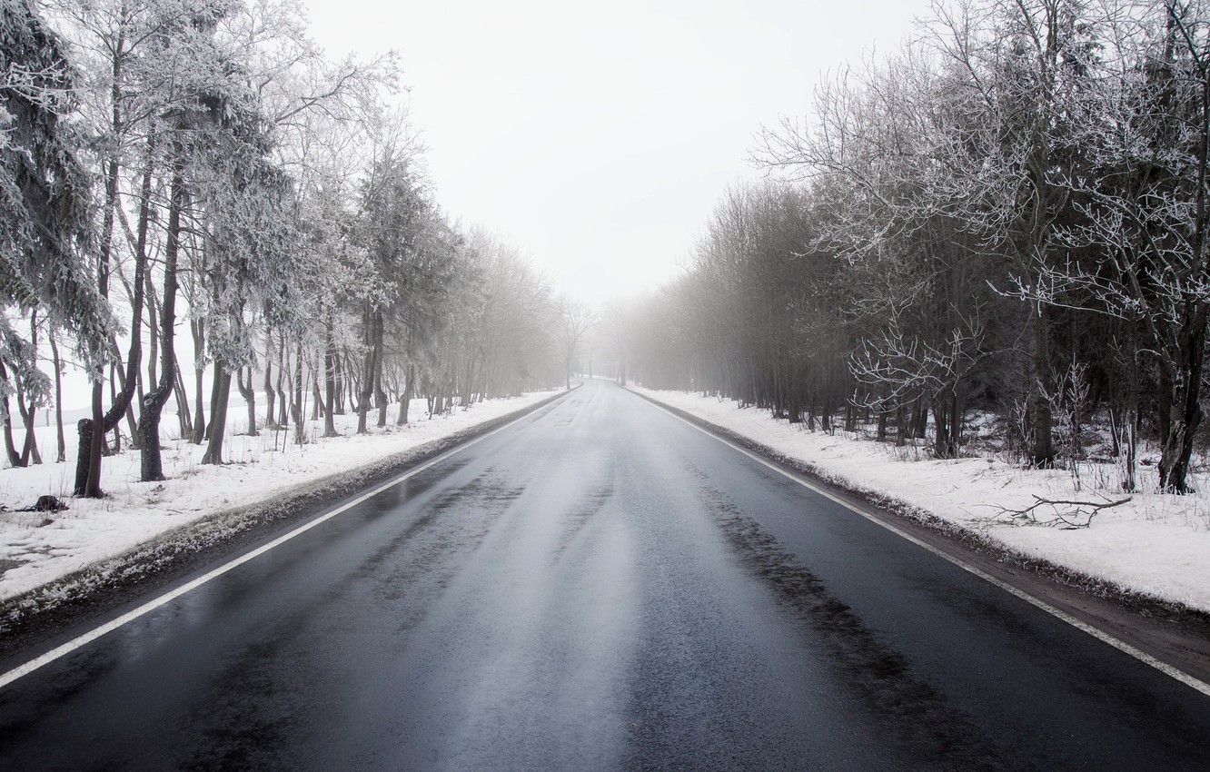 Wallpaper winter, road, fog image for desktop, section природа