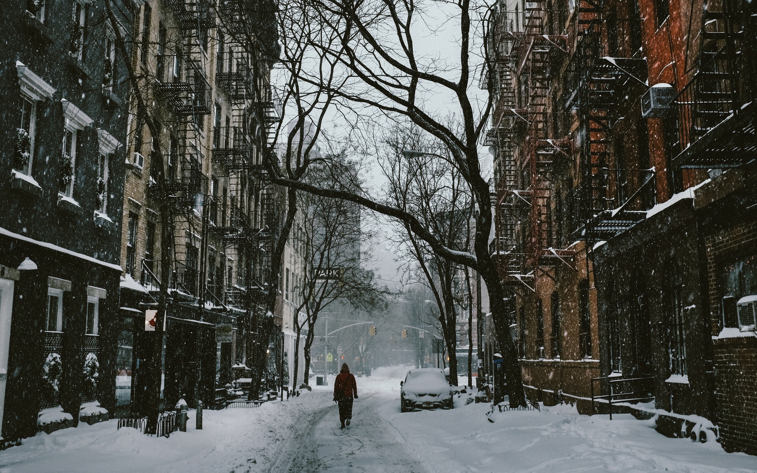 Wallpaper 4k city, house, winter, snow, street 4k Wallpaper