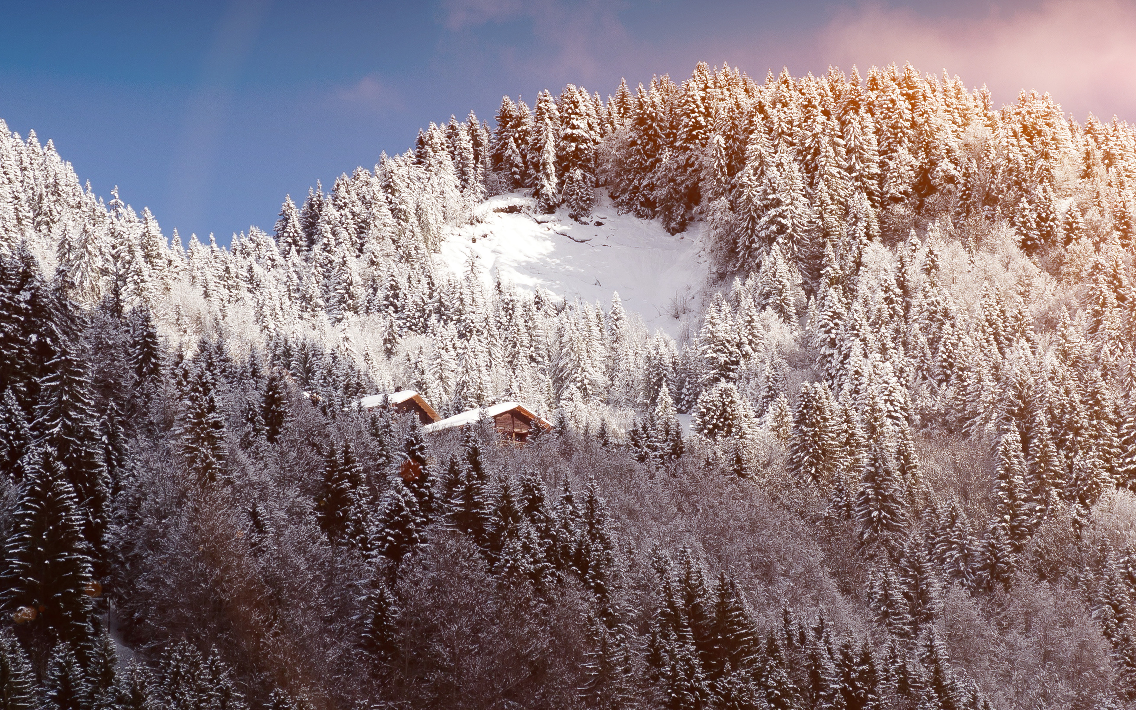 Snow Mountain Wood Home Winter Nature Flare Wallpaper