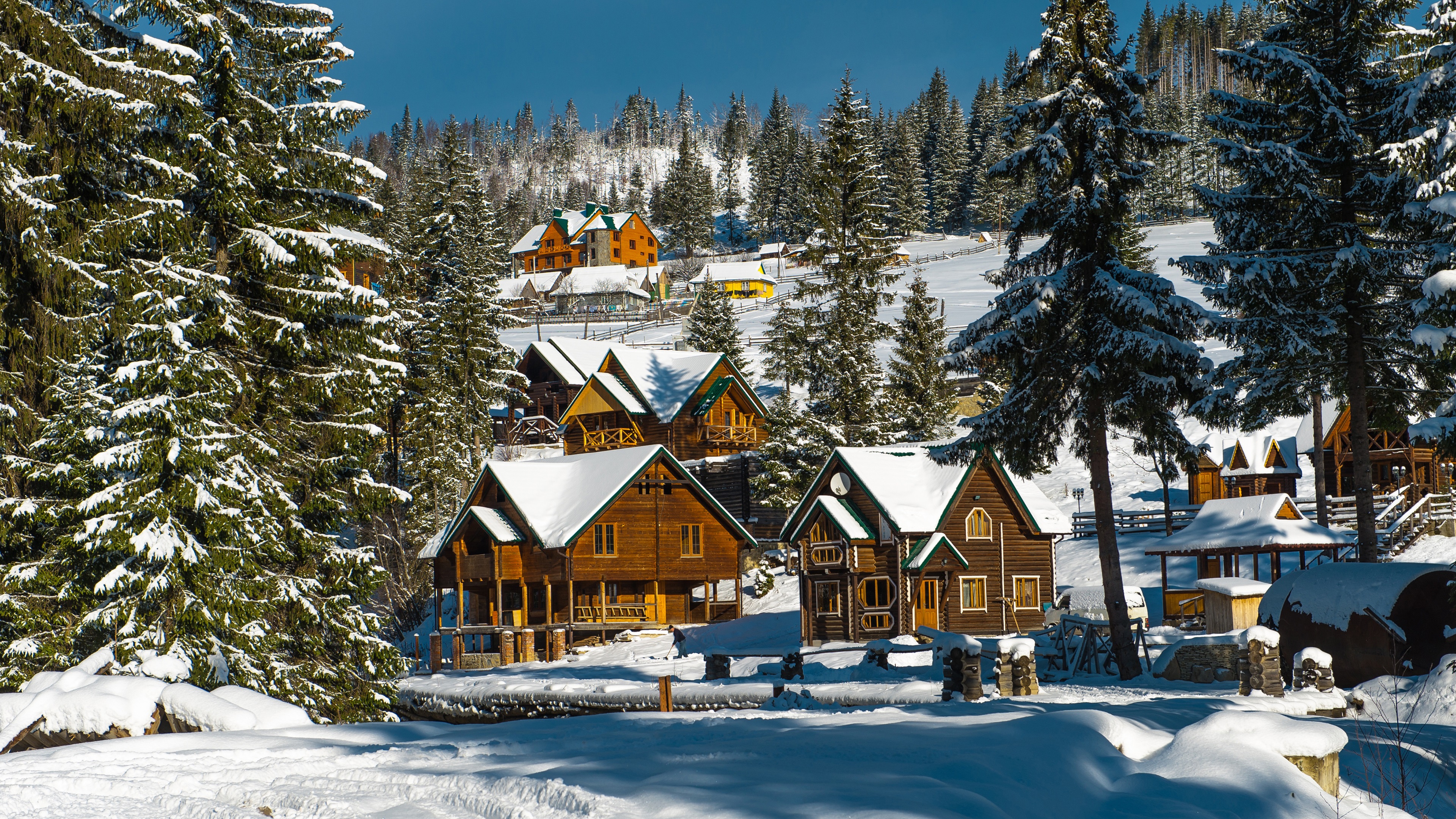 Wallpaper Ukraine, snow, winter, village, trees, houses 3840x2160 UHD 4K Picture, Image