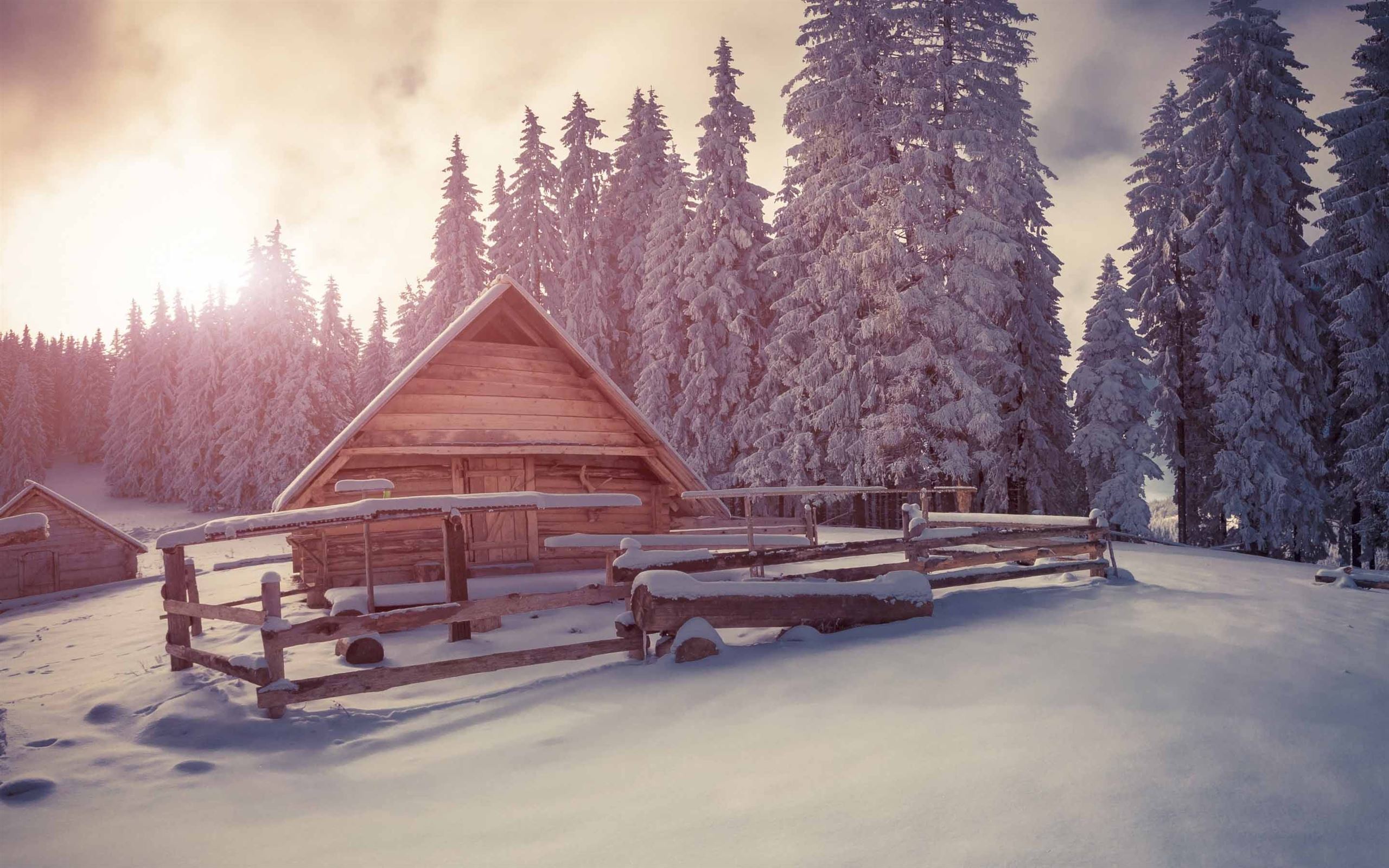 Winter Wooden House Under Snow Mac Wallpaper Download
