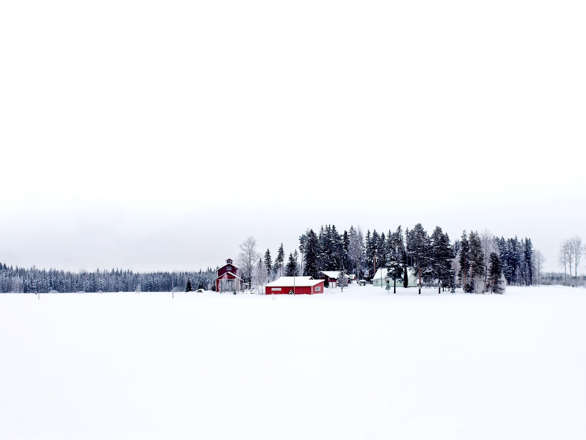 Winter Finland Snowy Rural Red House Landscapes HD Wallpaper