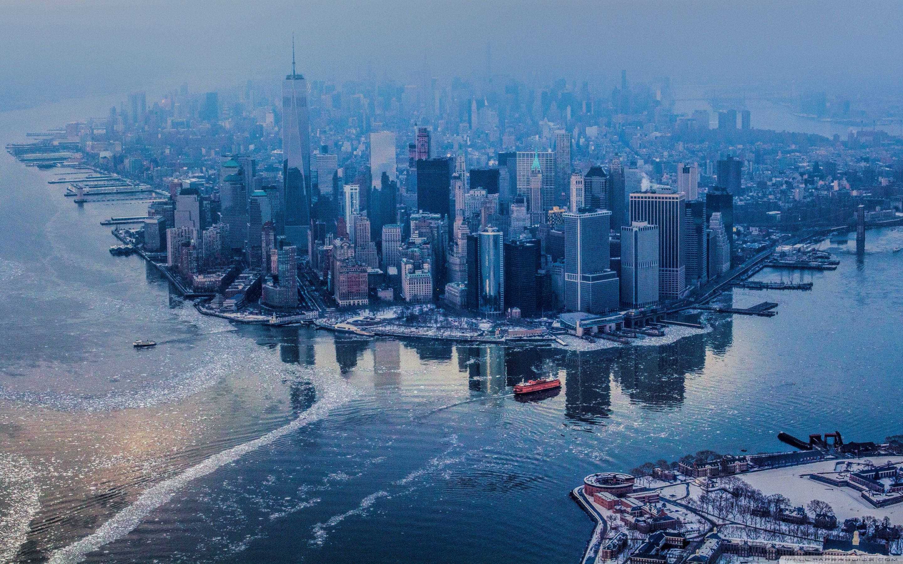 Download Manhattan New York Winter Aerial View Wallpaper