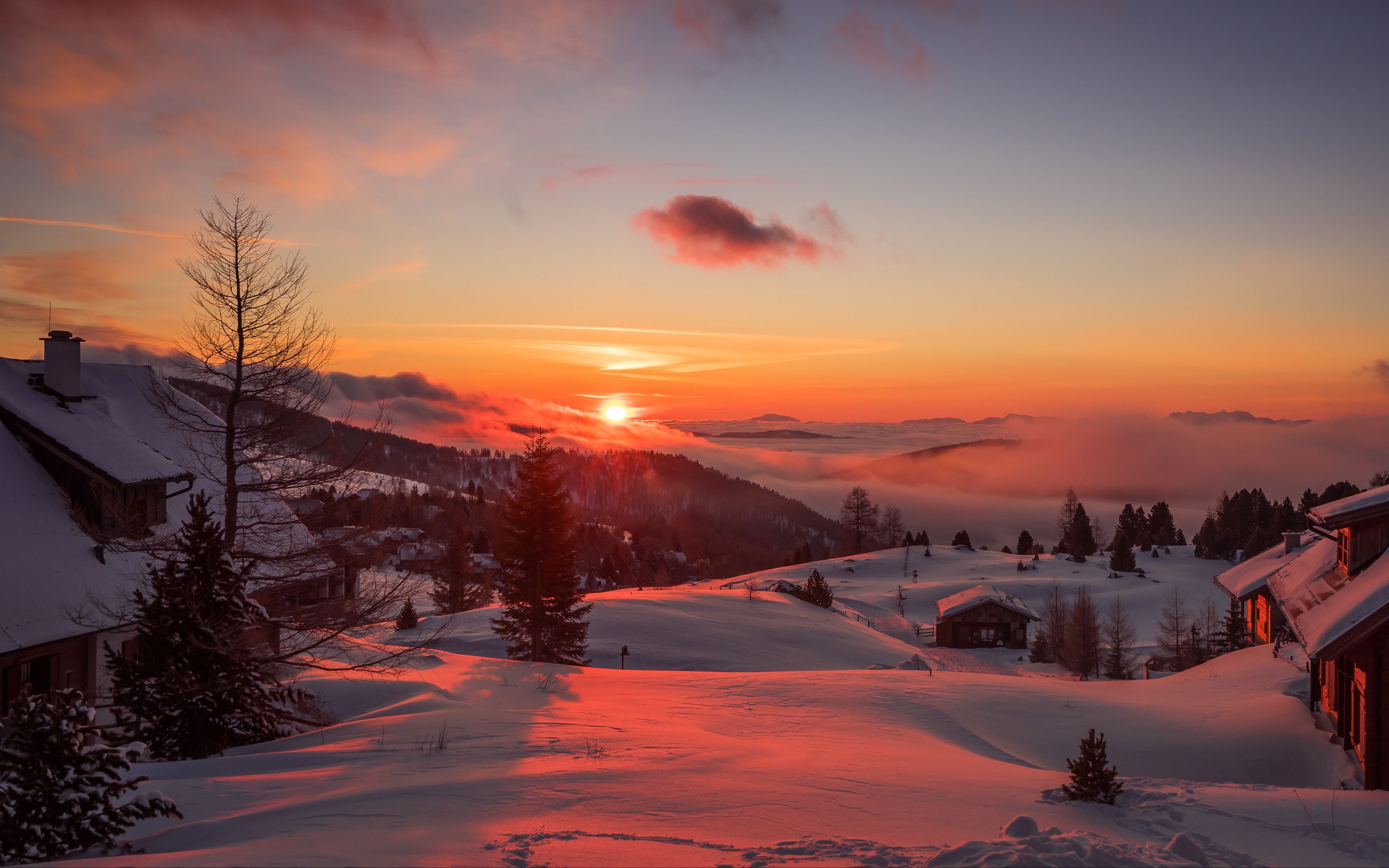 Download wallpaper 3840x2400 mountains, winter, sunset, trees, austria 4k ultra HD 16:10 HD background