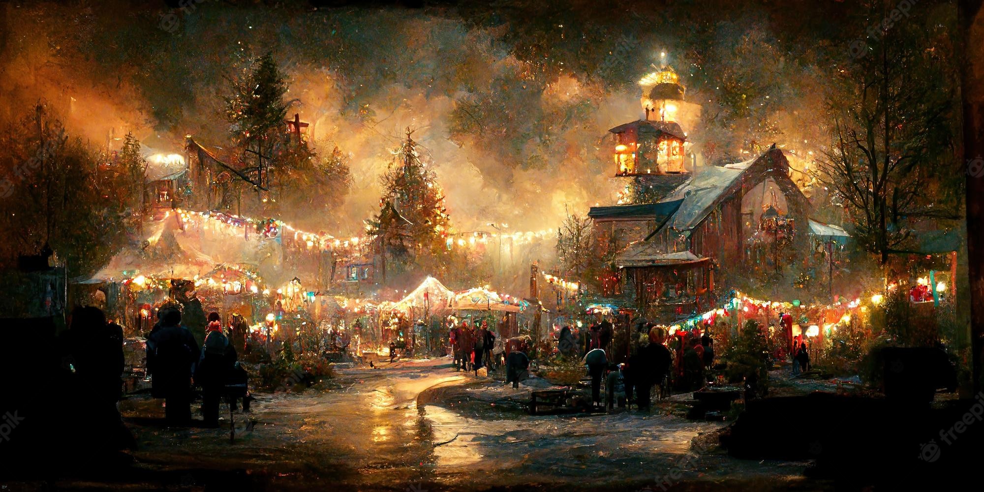 Premium Photo. Christmas village. digital illustration. painting. beautiful scenario