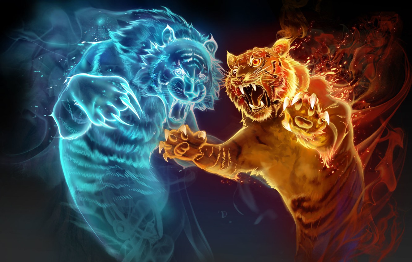 Wallpaper water, tiger, fire, magic, the game, perfume, art image for desktop, section игры
