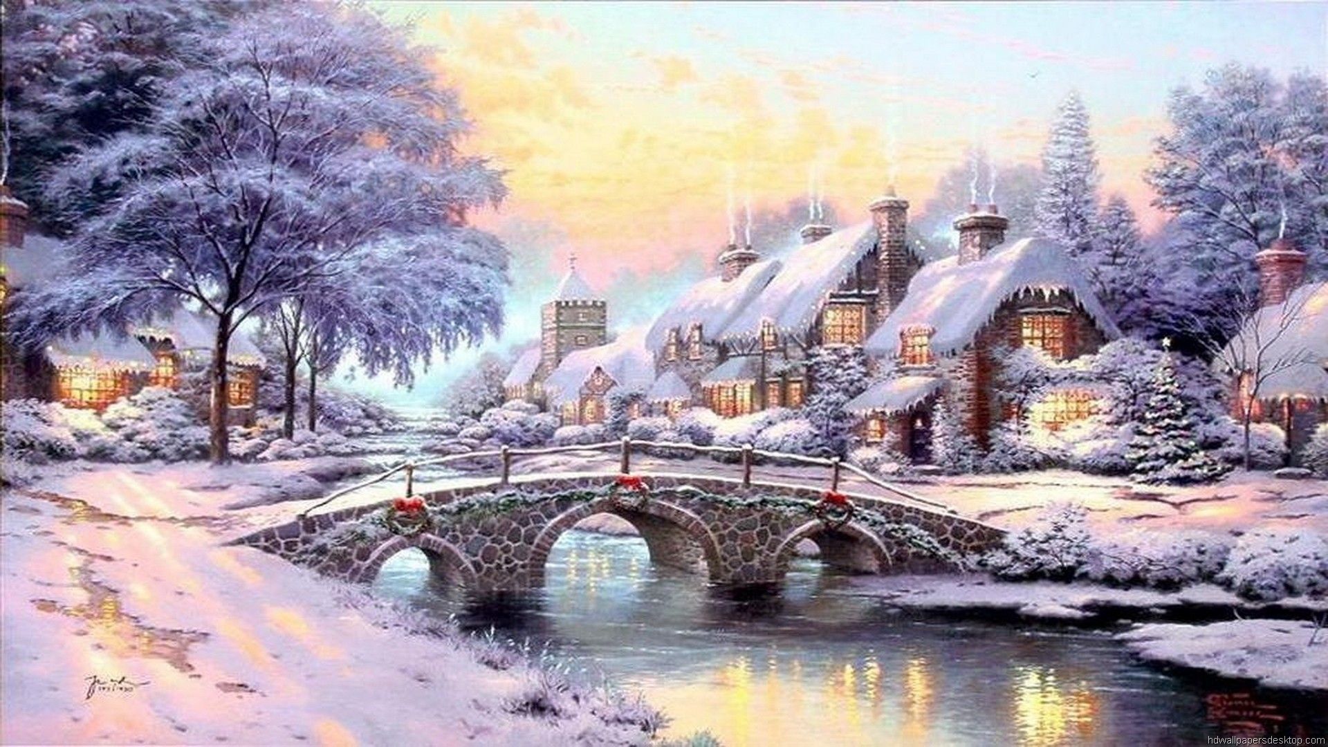 Christmas Thomas Kinkade Winter Wallpaper Free Christmas Thomas Kinkade Winter Background