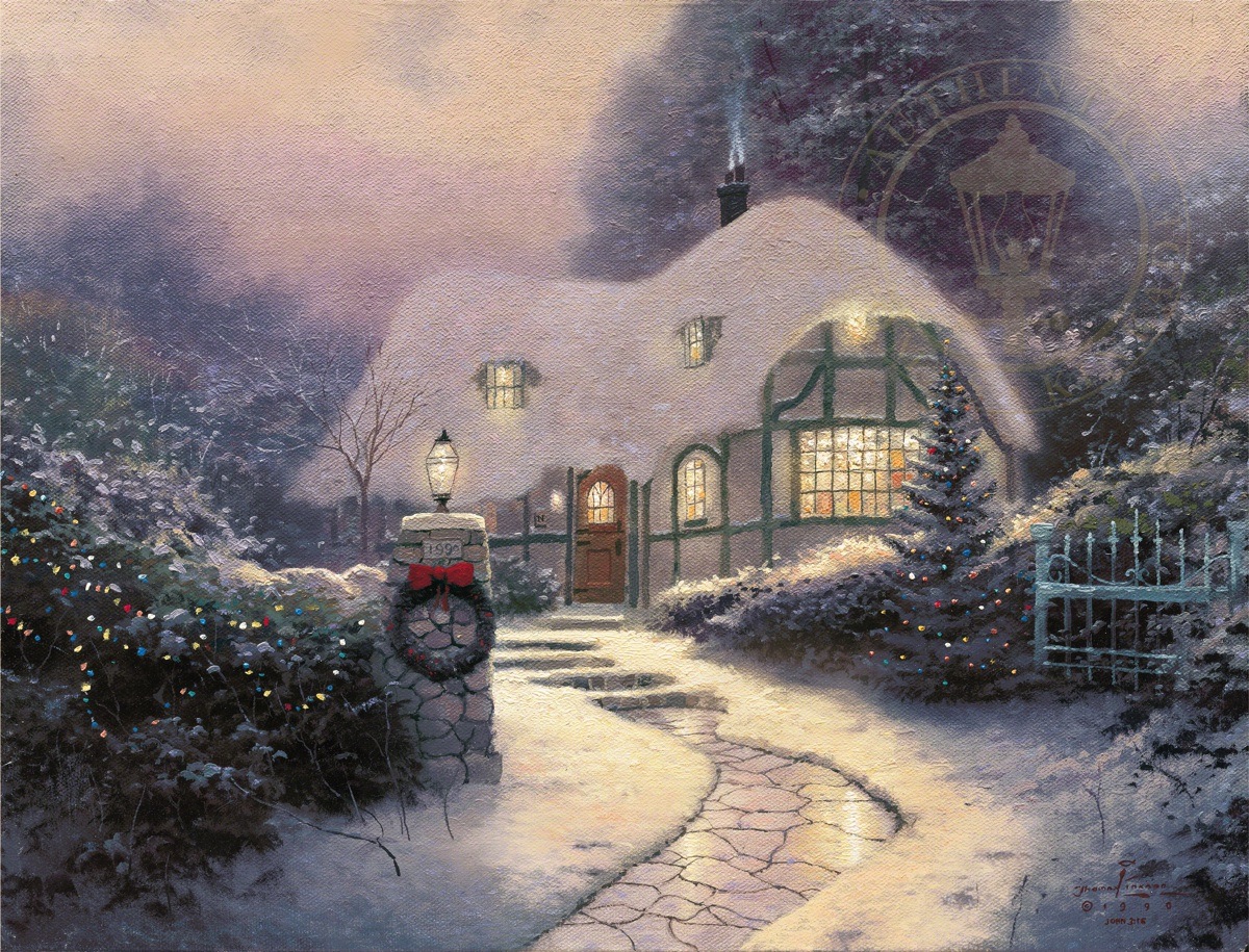 Christmas Cottage Art by Thomas Kinkade Studios