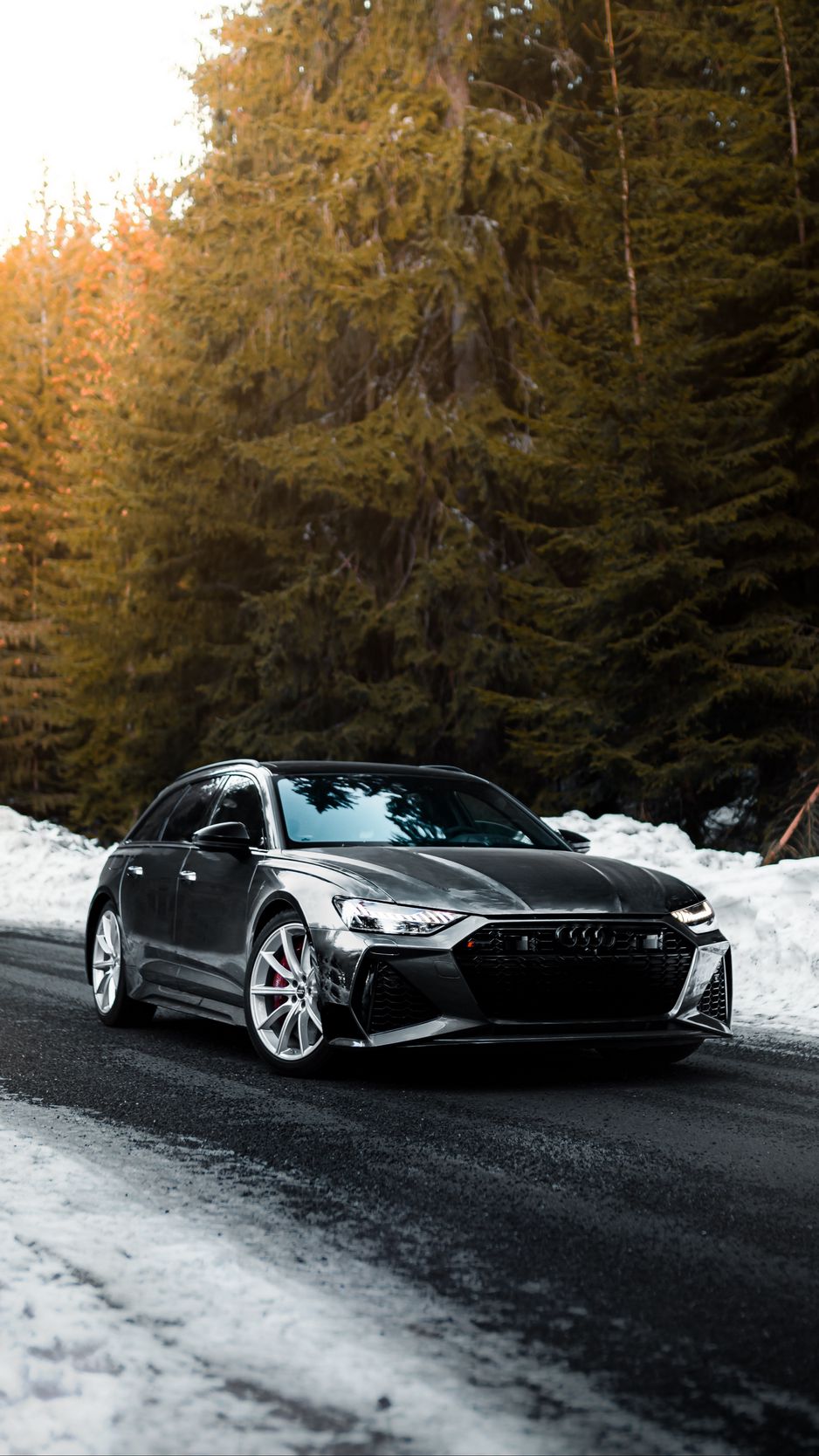 Download Wallpaper 938x1668 Audi, Car, Gray, Speed, Road, Snow, Winter Iphone 8 7 6s 6 For Parallax HD Background