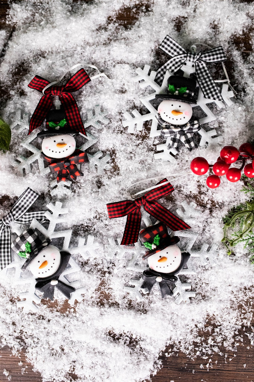 5.25” Metal & Clay Dough Snowflake with Snowman Head Ornament Christmas Ornaments Christmas Tree Ornaments