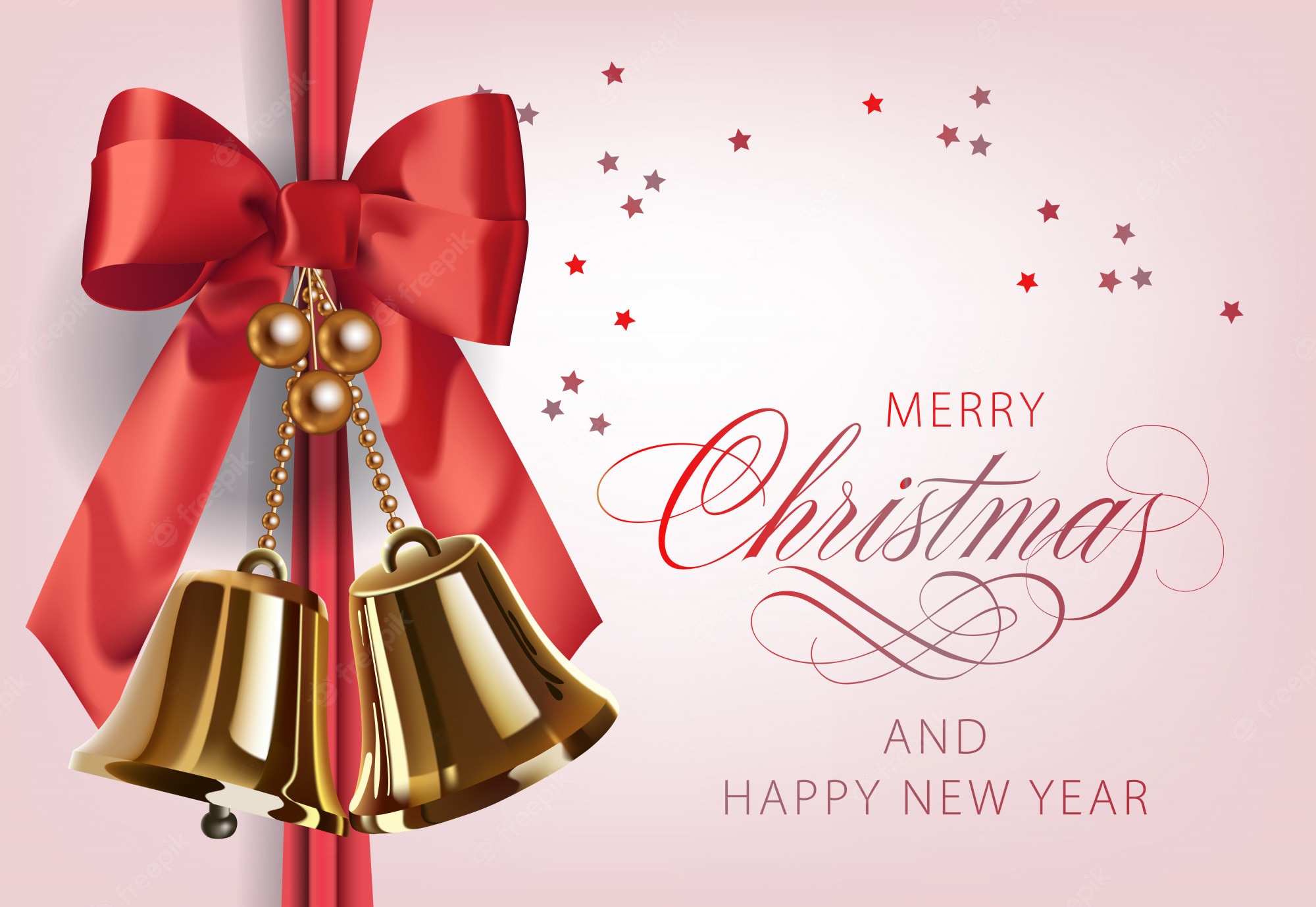 Free Vector. Merry christmas with golden bells