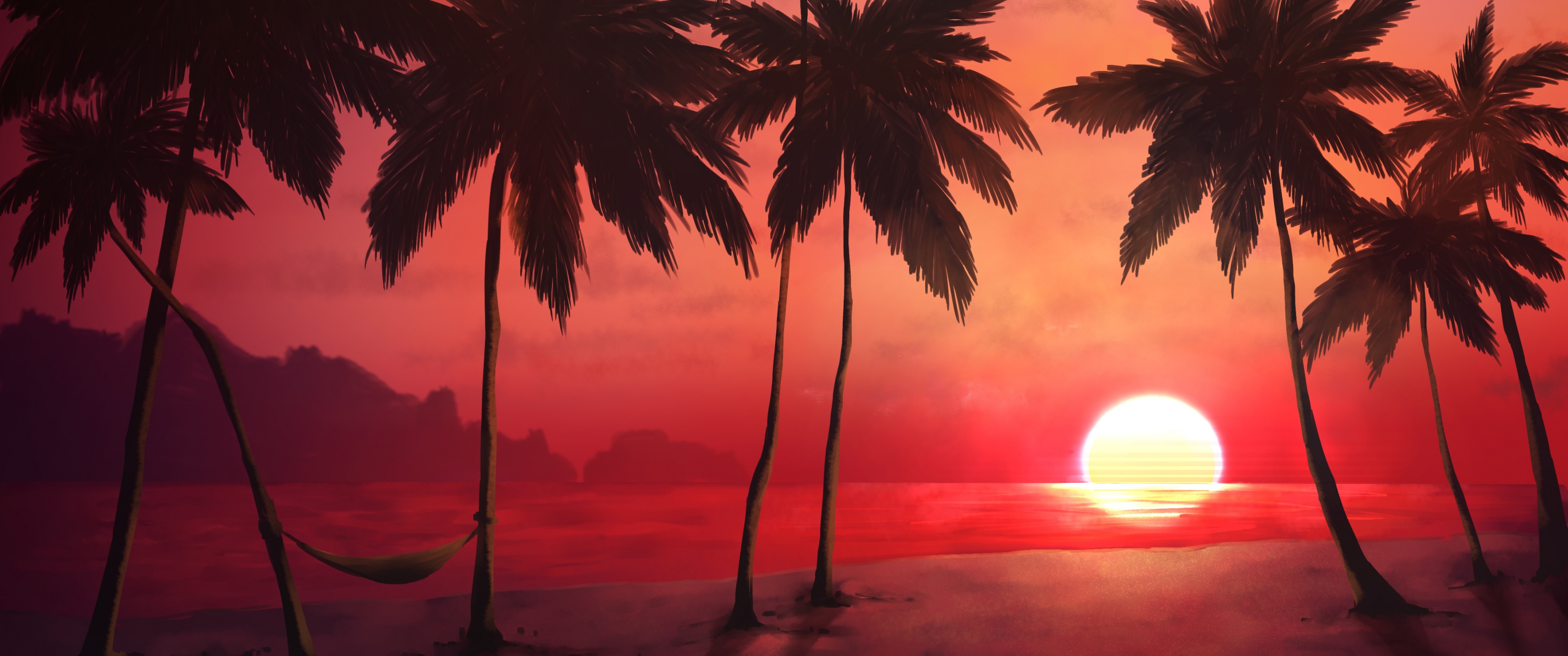 Sunset Wallpaper 4K, Tropical, Trees