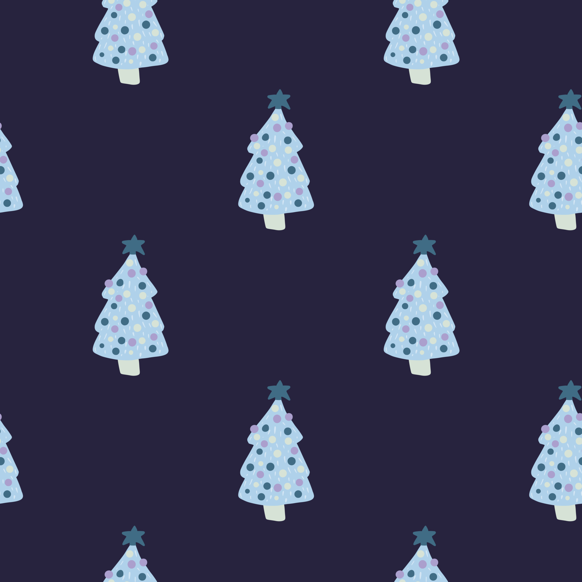 Merry christmas seamless pattern with simple minimalist blue trees. Navy blue dark background. Xmas scandinavian backdrop