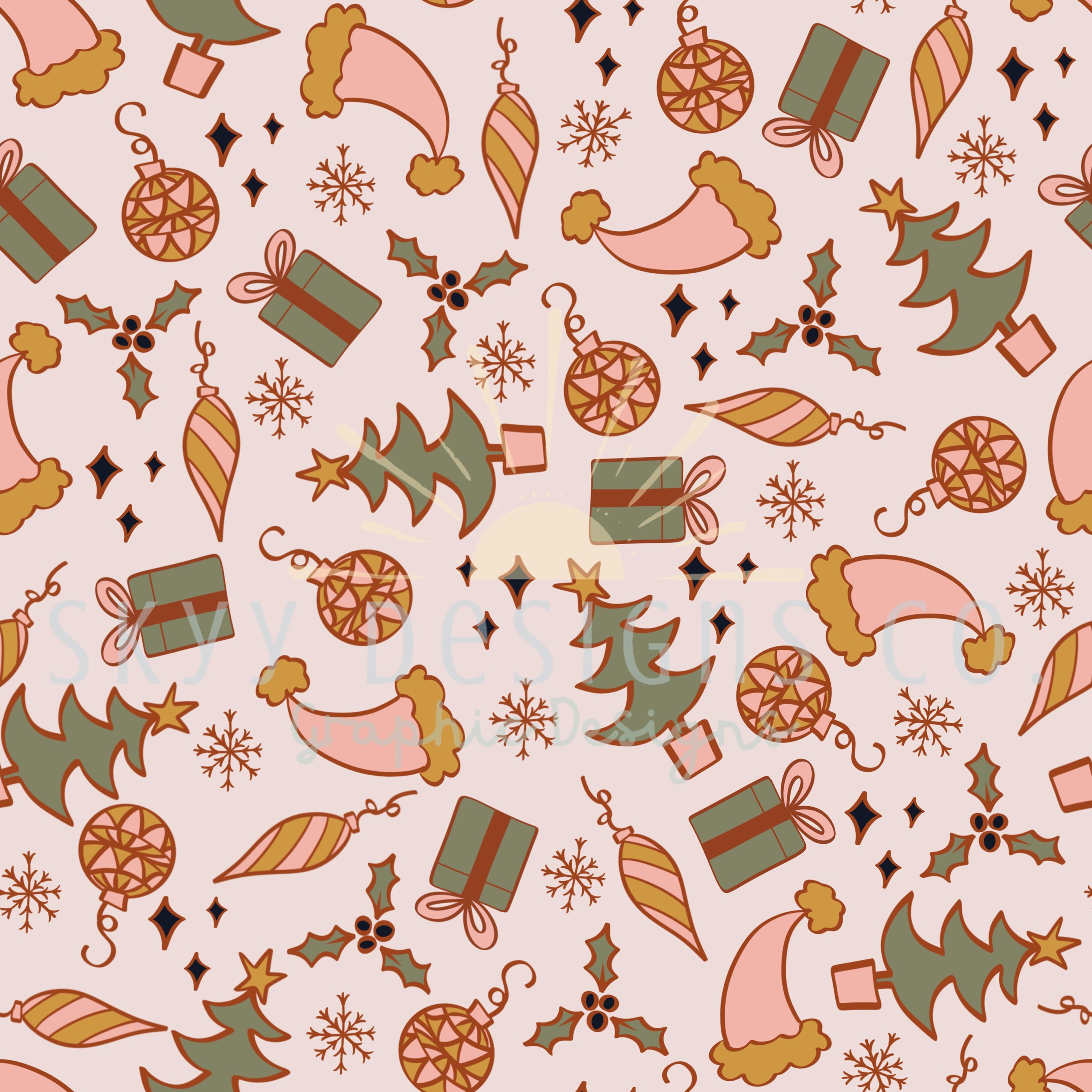 Neutral Boho Christmas Digital Seamless Pattern for Fabrics