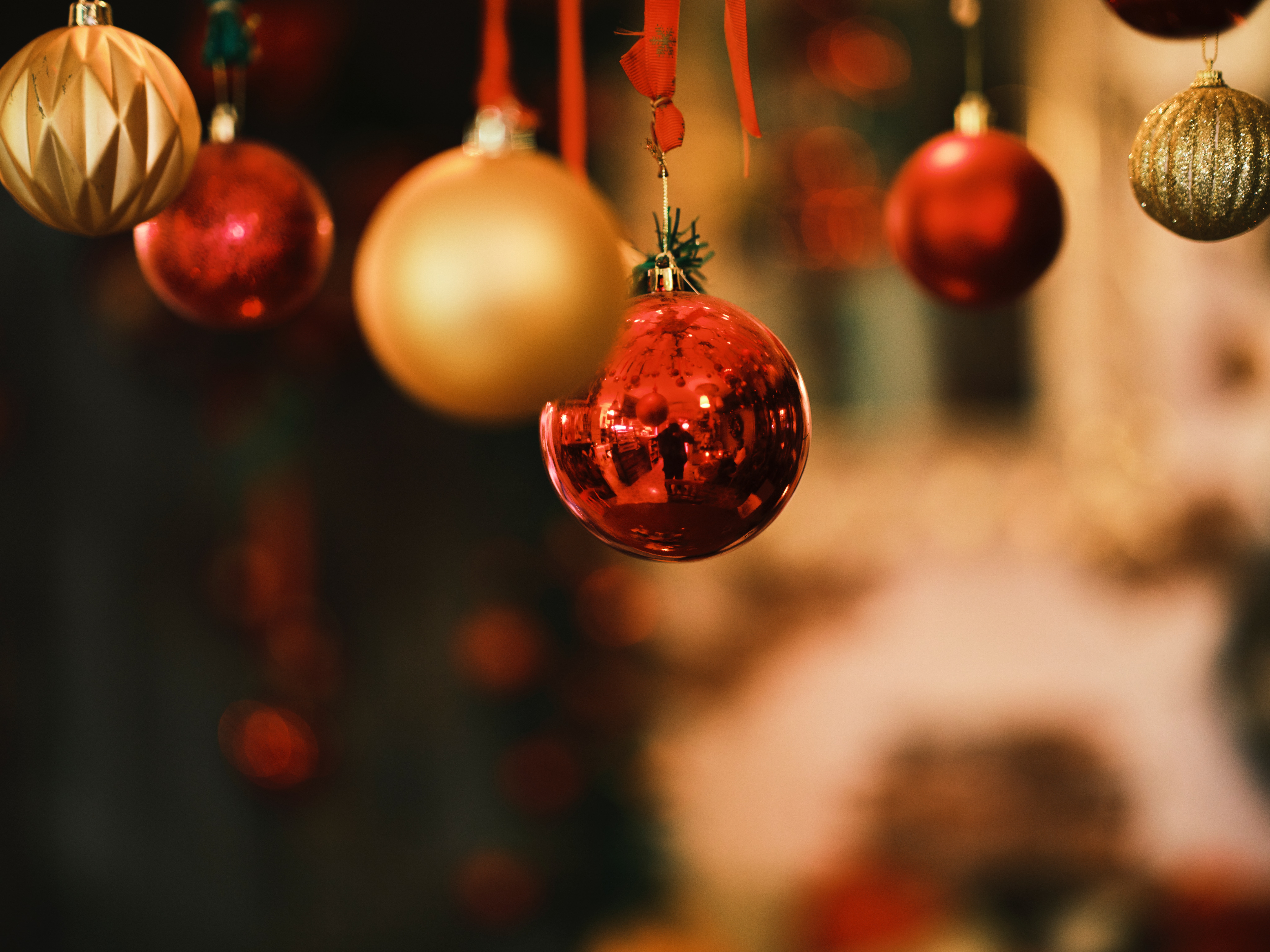 Hanging Red and Gold Christmas Ornaments · Free