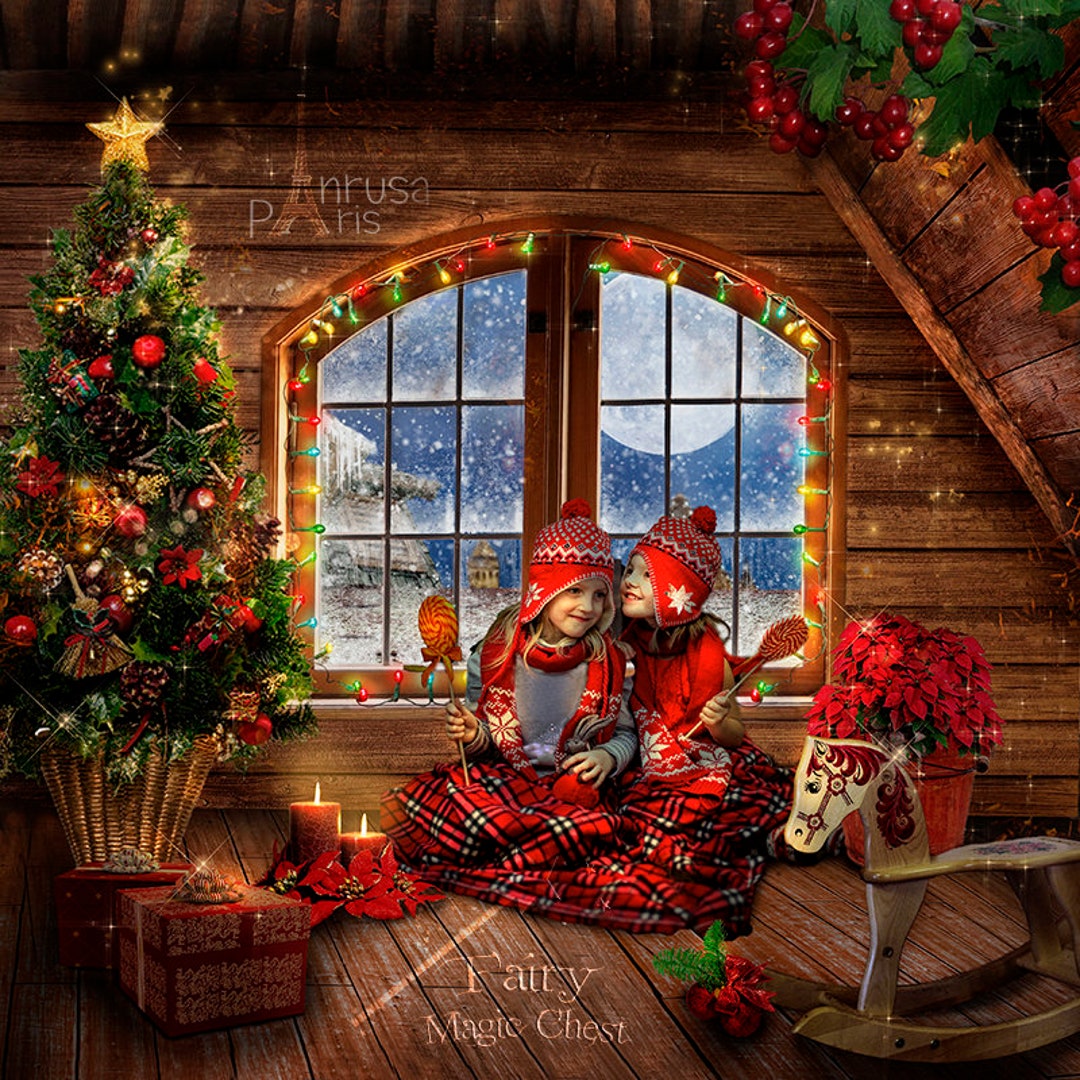 Christmas Attic Digital Background 2 Versions With or