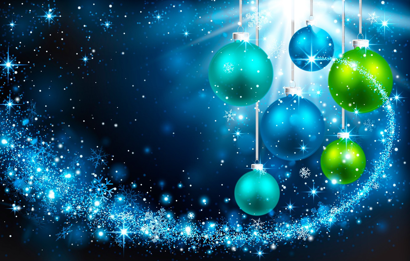 Wallpaper snowflakes, background, holiday, balls, vector, green, Christmas, New year, blue image for desktop, section новый год