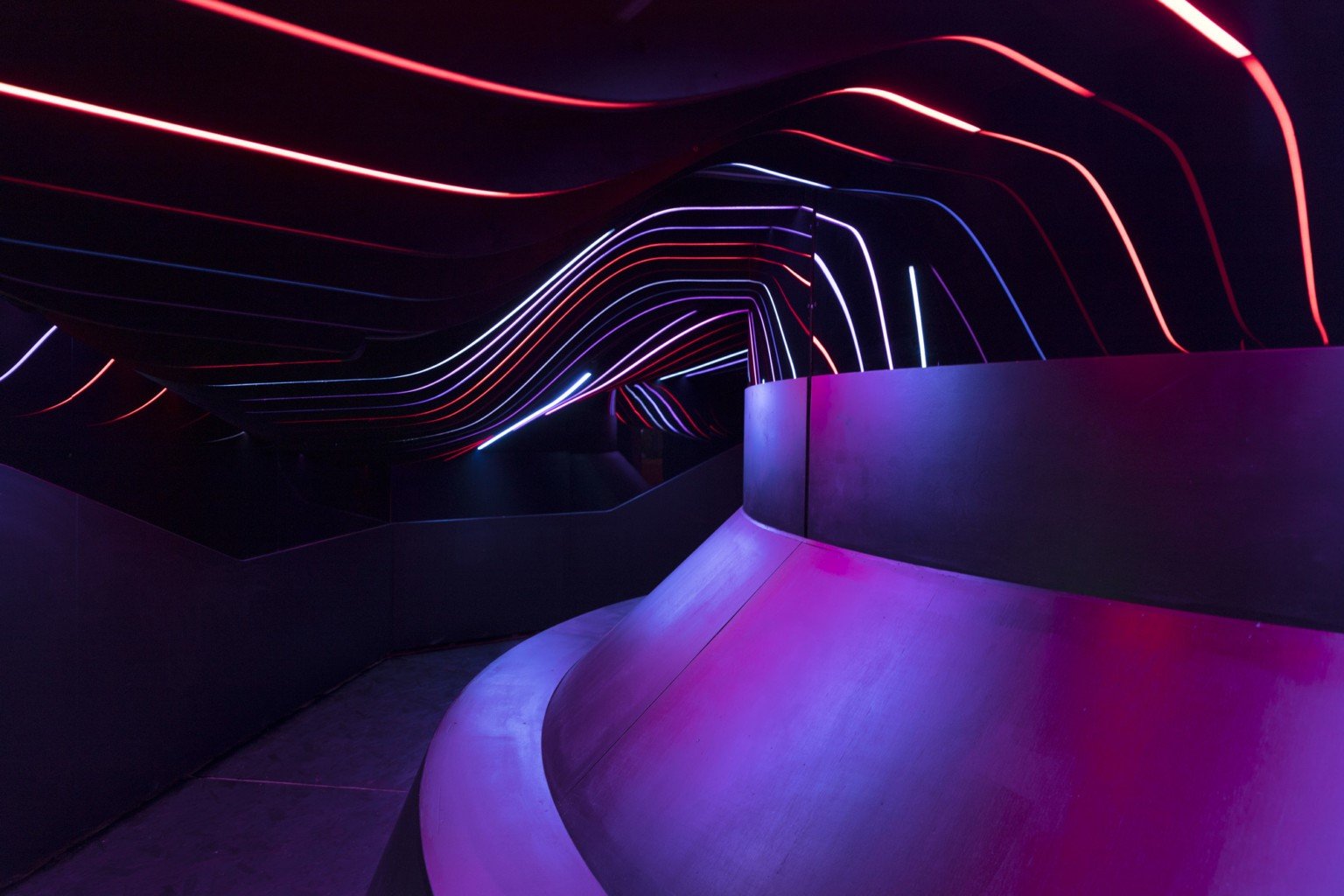 art installation, neon glow, photography, tunnel, neon Gallery HD Wallpaper