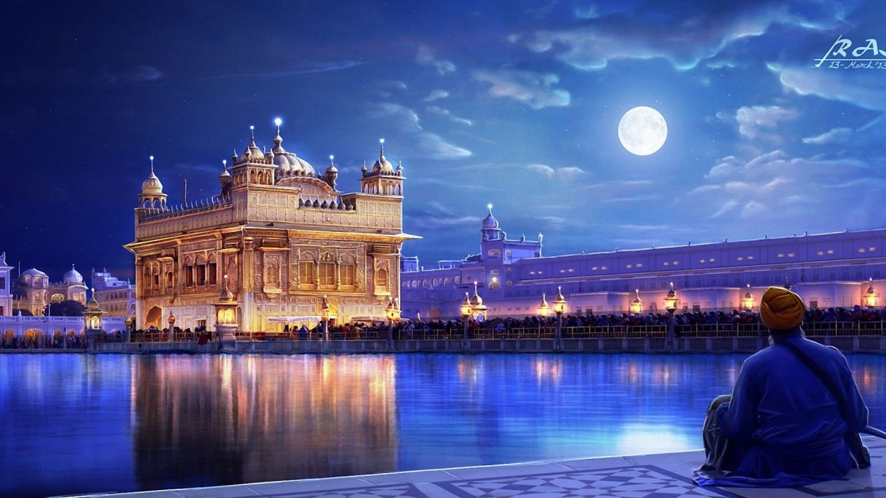 India the golden temple sky amazing beautiful moon landscape water fantasy wallpaperx1080