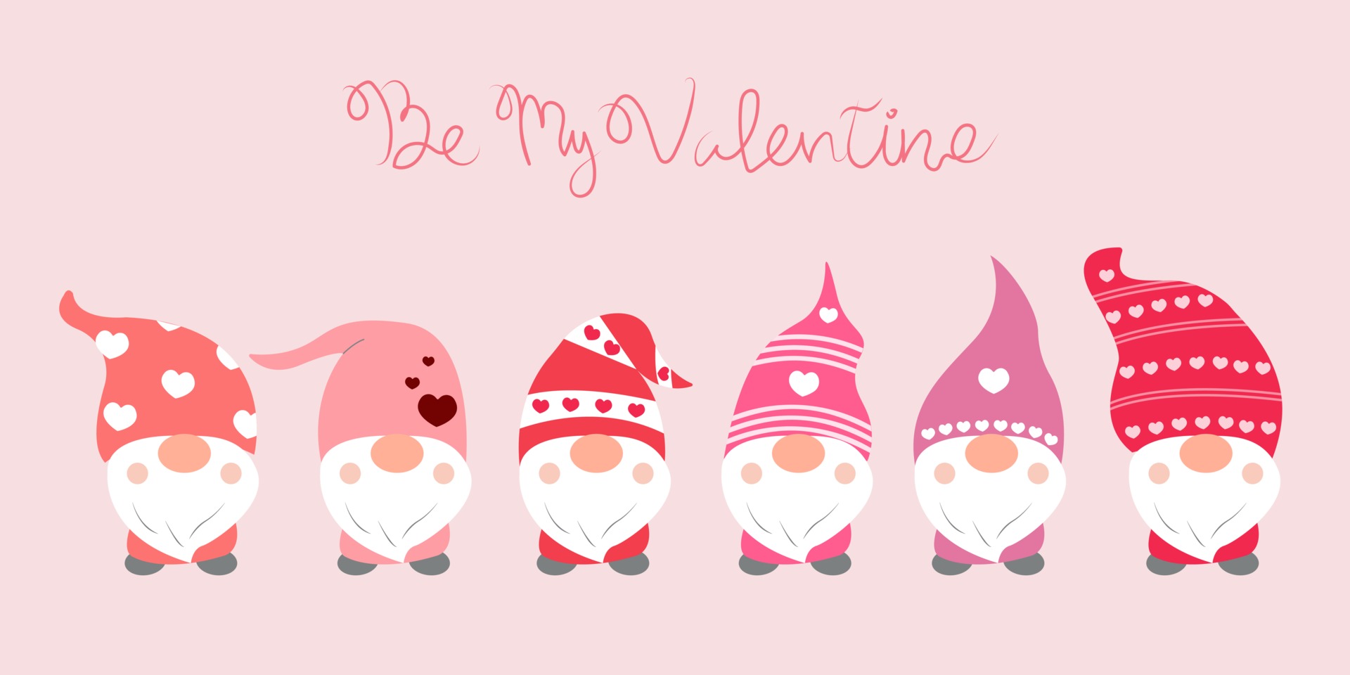 Valentine's Day Background With Cute Gnomes And 'Be My Valentine' Hand Drawn Word