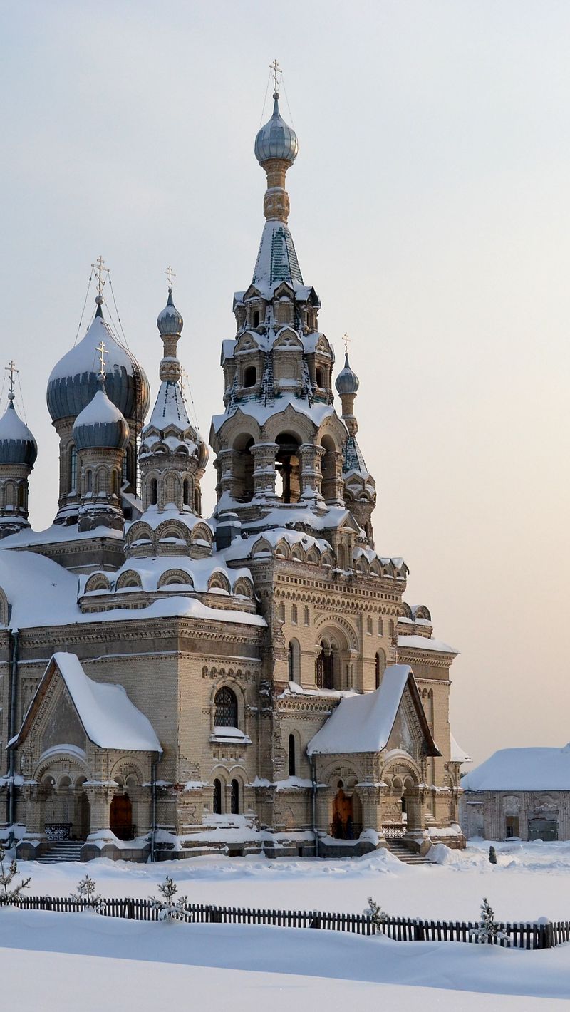 Download Wallpaper 800x1420 Redeemer Cathedral, Village, Kukoba, Yaroslavl Region, Church, Winter, Snow, Cold, Russia Iphone Se 5s 5c 5 For Parallax HD Background