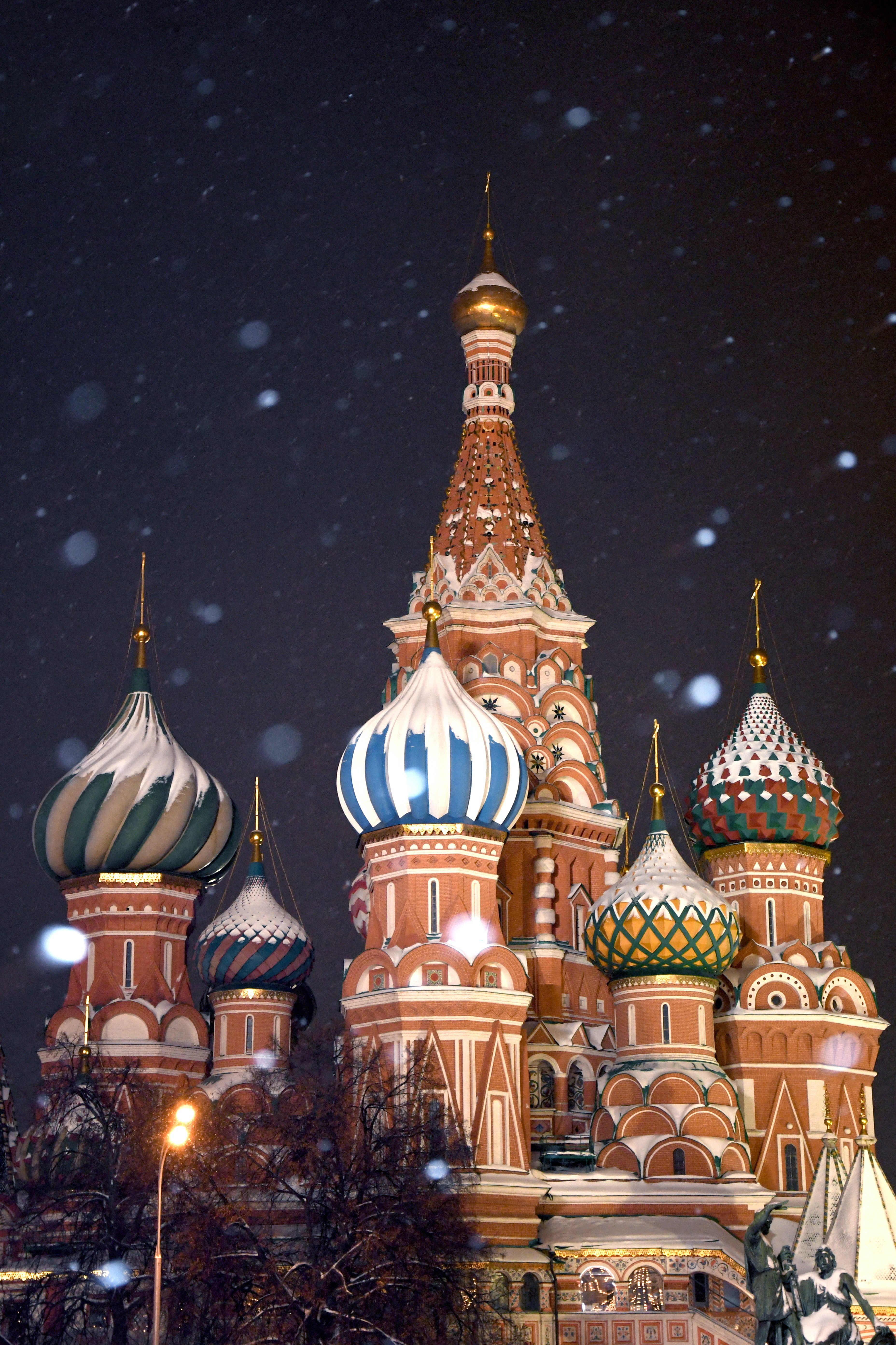 Saint Basil's Cathedral at Night During Snowfall · Free