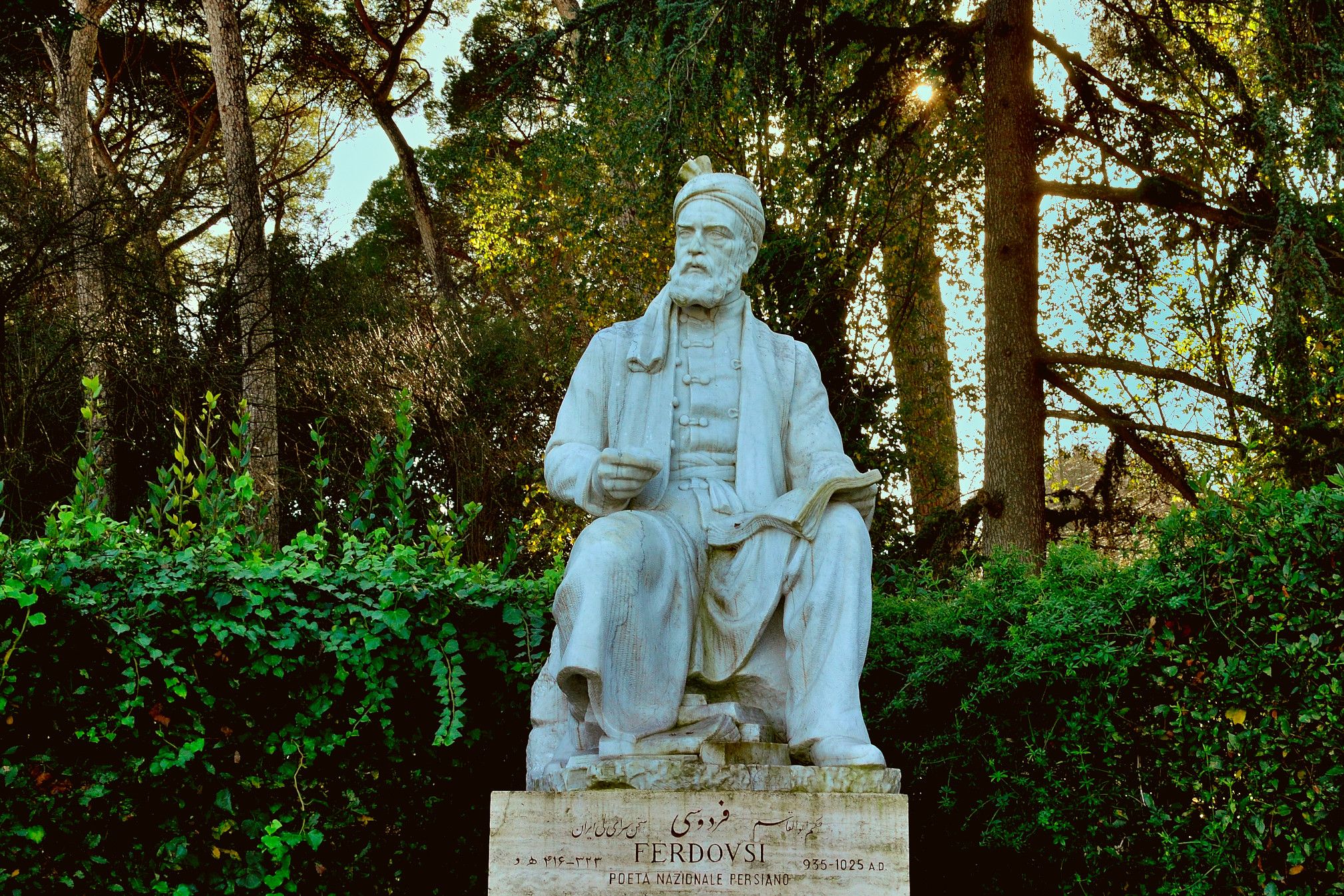 Statue of Ferdowsi (Iranian Poet ***-****), Piazzale Ferdowsi, Rome. Italy. History of literature, Books of kings, Statue
