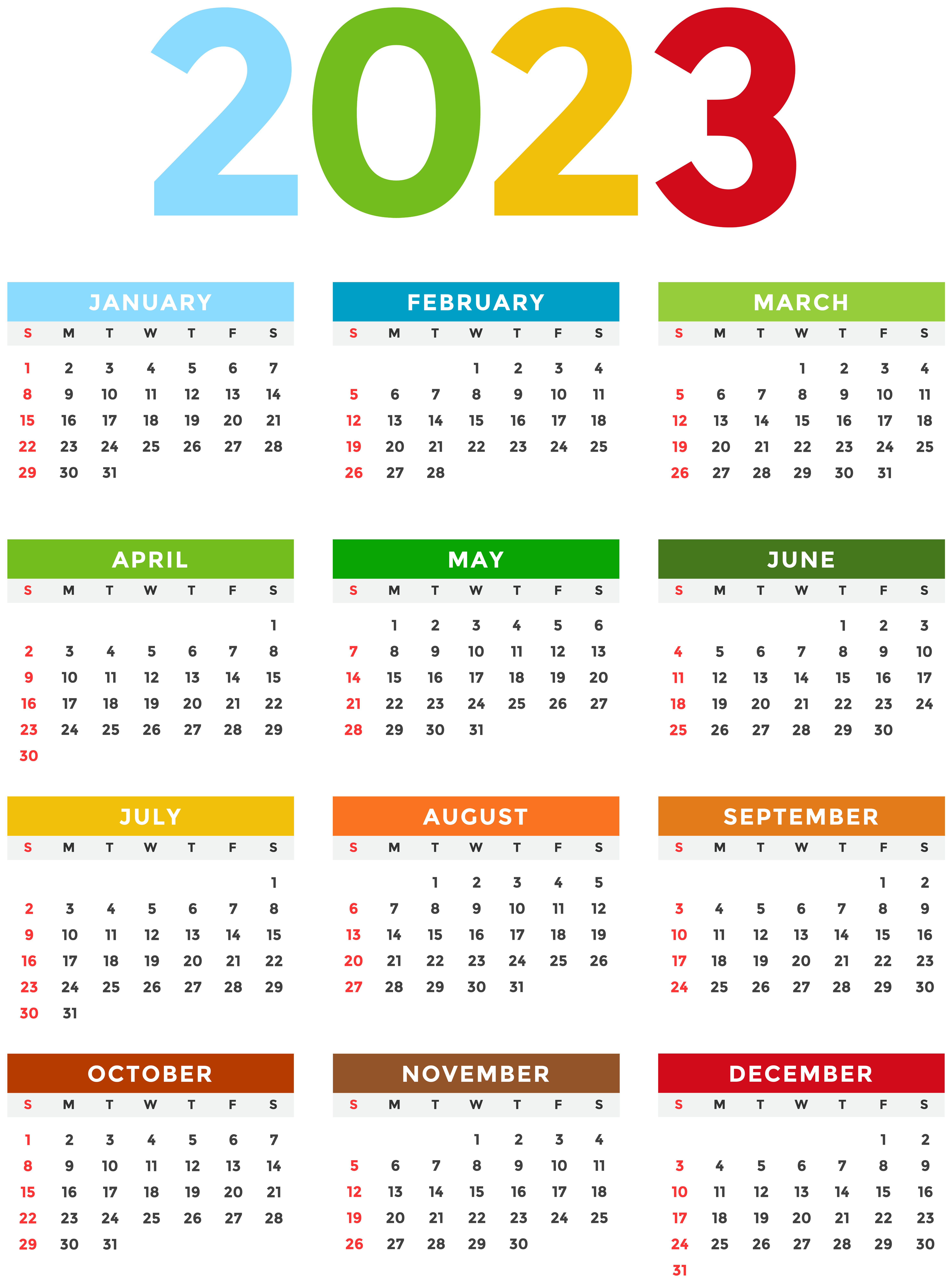 2023 Calendar Colorful Transparent Image​-Quality Free Image and Transparent PNG Clipart