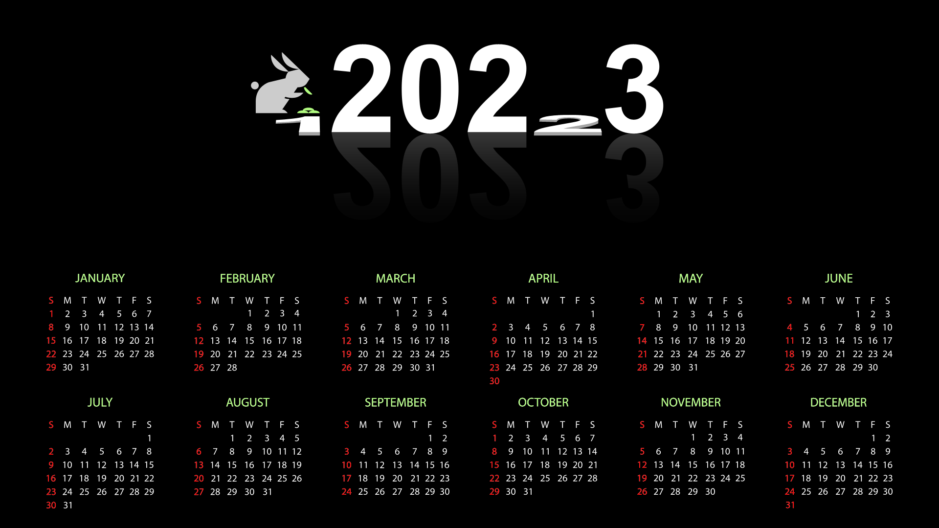 2023 Year Calendar Wallpaper:1920x1080