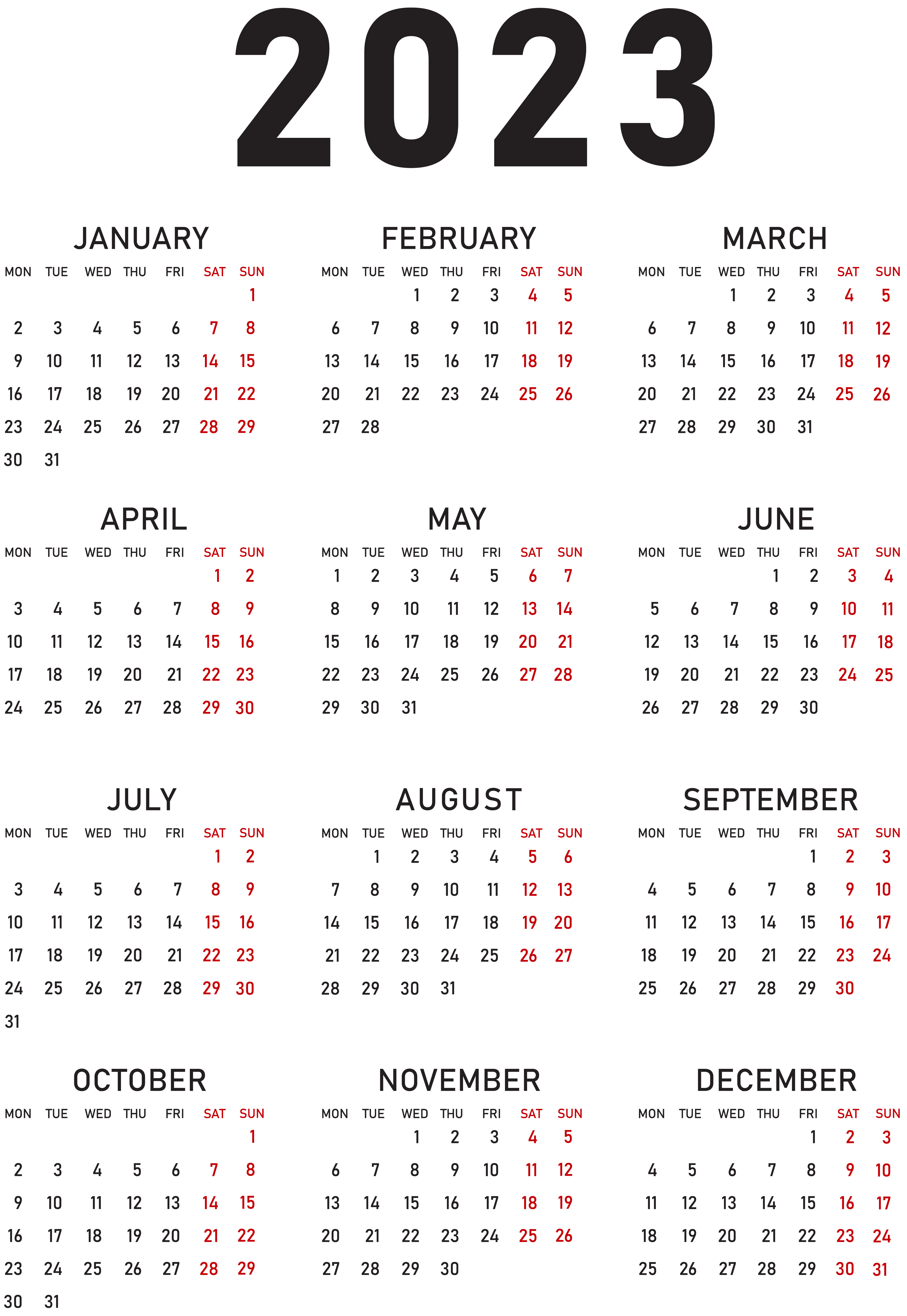 2023 Calendar PNG Transparent Clipart​-Quality Free Image and Transparent PNG Clipart