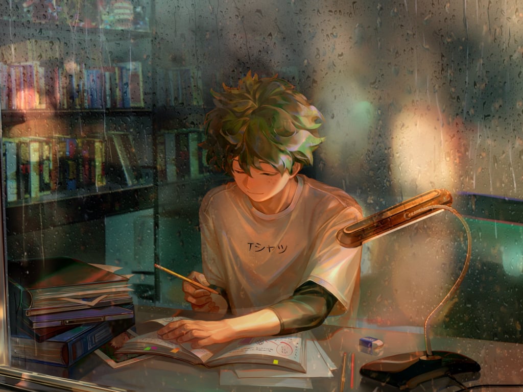 Wallpaper homework, green hair, anime boy, art, izuku midoriya desktop wallpaper, HD image, picture, background, d29ef5