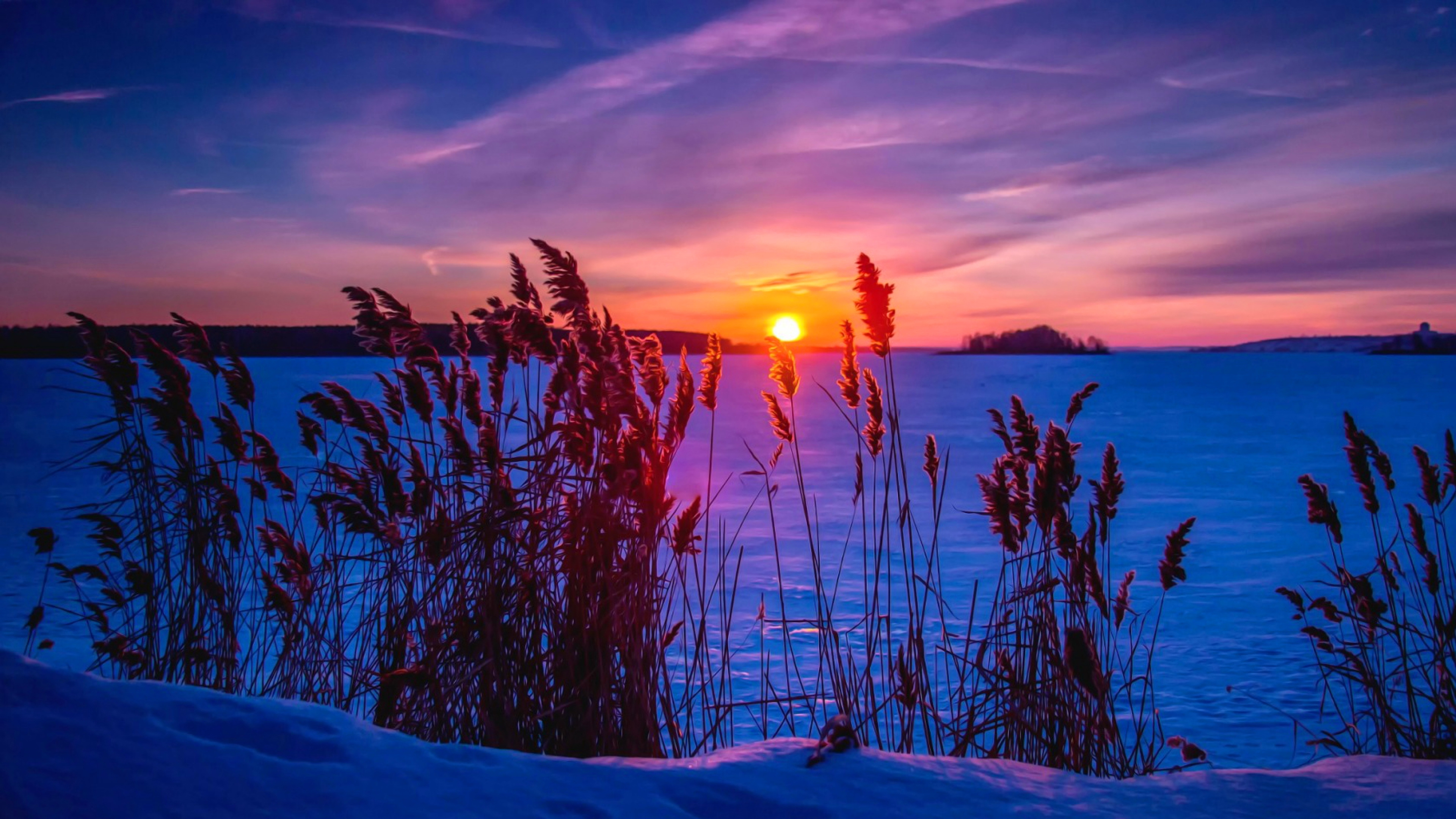 Winter Sunset Wallpaper and Background 4K, HD, Dual Screen
