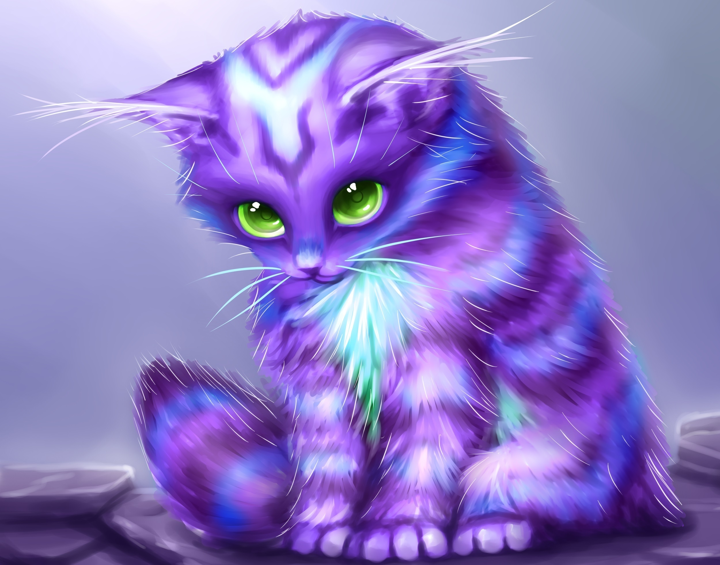 Cute purple cat with green eyes
