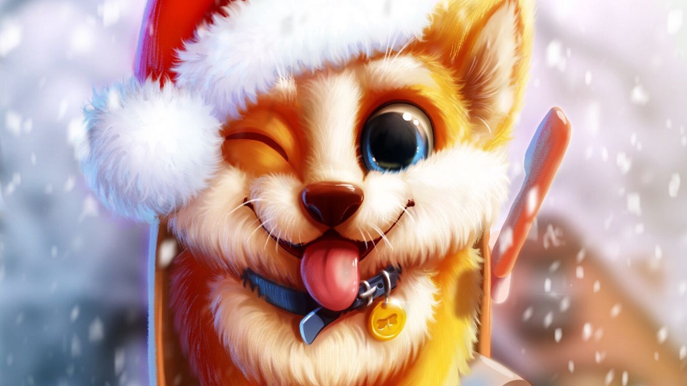 Download wallpaper 1366x768 dog, cute, mailbox, snow, art tablet, laptop HD background