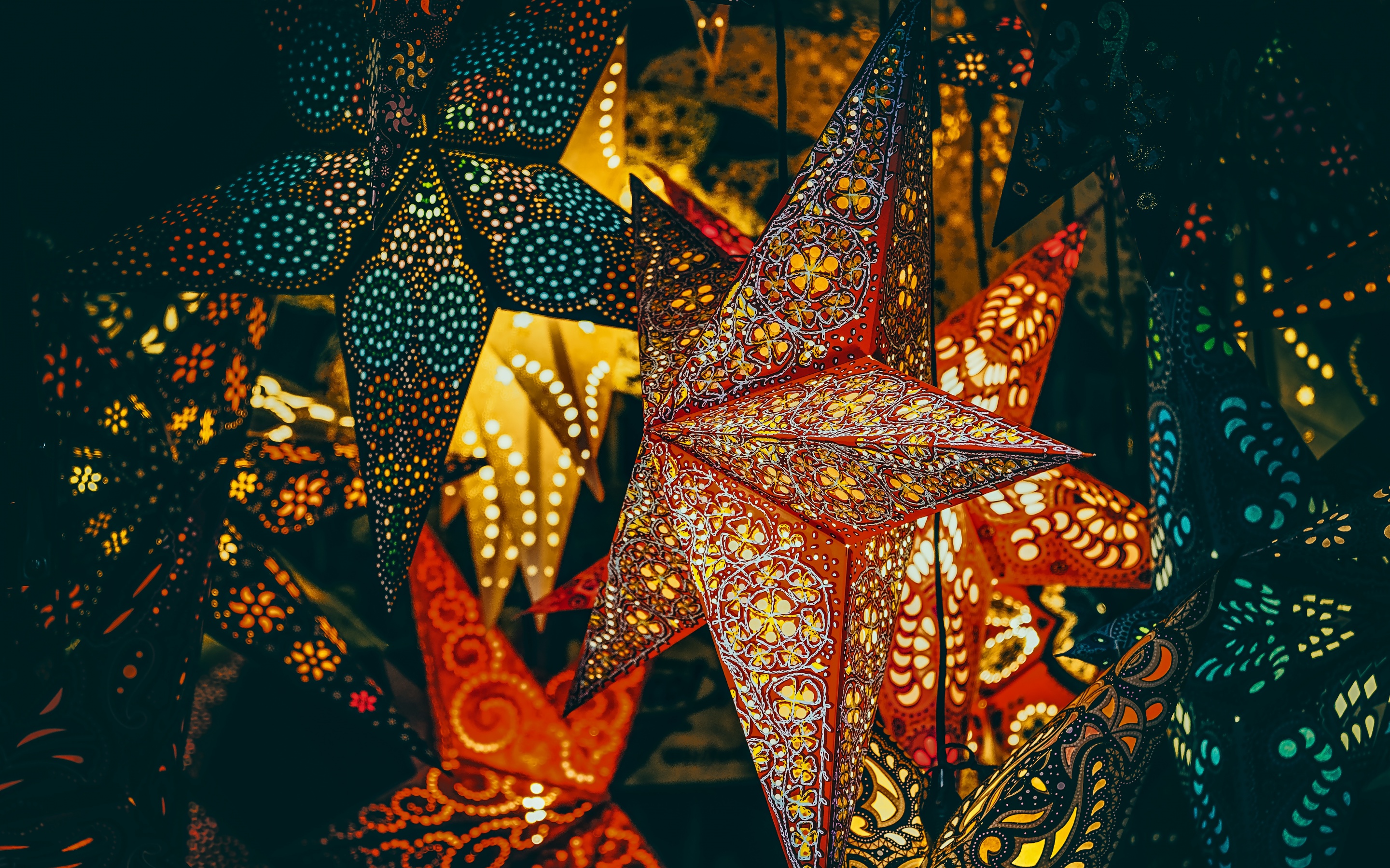 Christmas Lights Wallpaper 4K, Stars, Celebrations Christmas