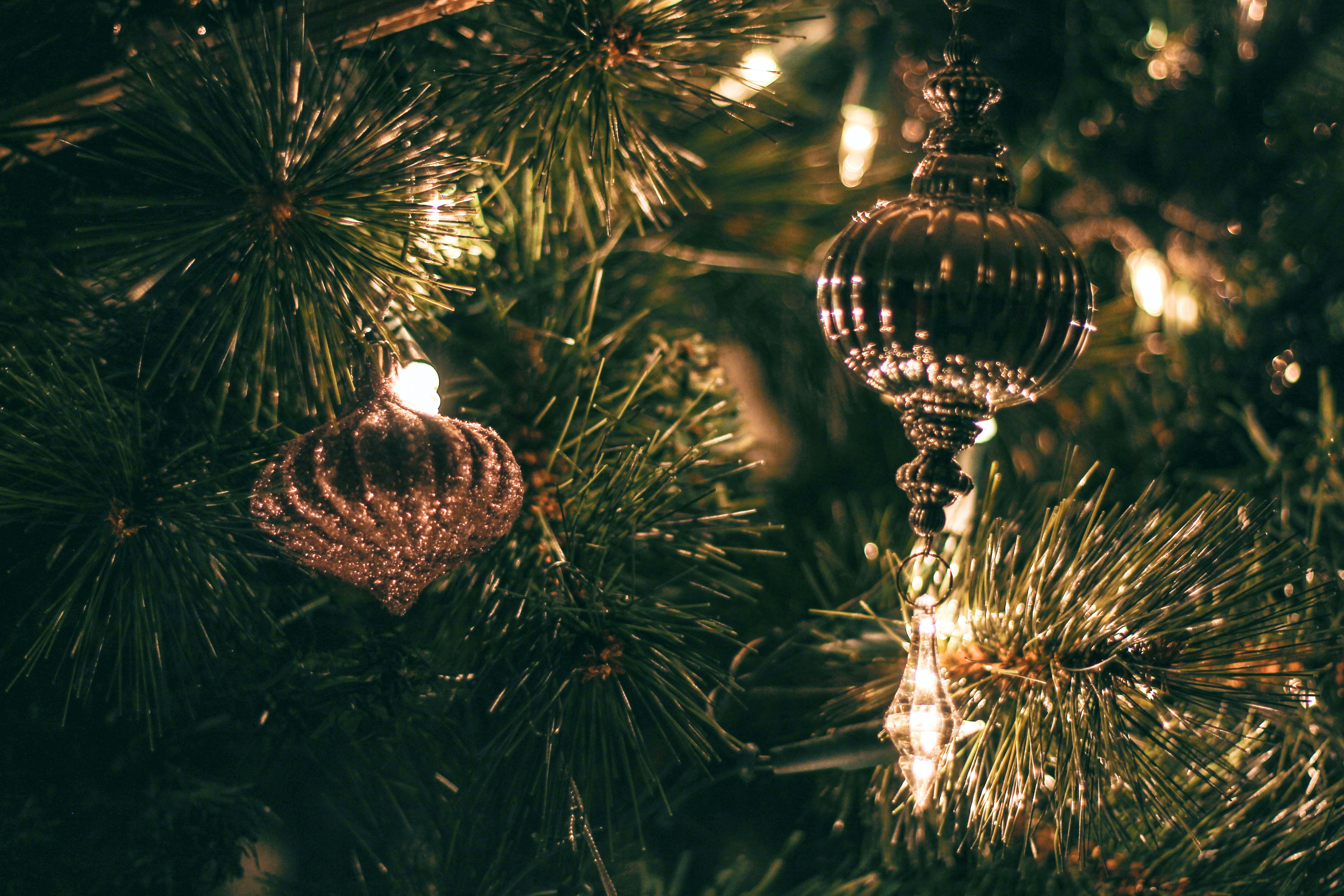 Selective Focus Photography of Christmas Baubles With String Lights · Free