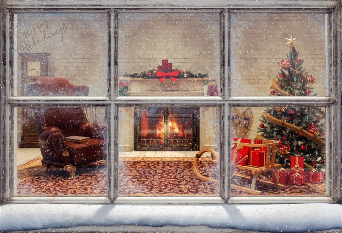 Amazon.com, CSFOTO 6x4ft Background for Window View Christmas Interior Photography Backdrop Fireplace Burning Christmas Tree Decoration Cosy Winter Home Celebration Xmas Photo Studio Props Polyester Wallpaper
