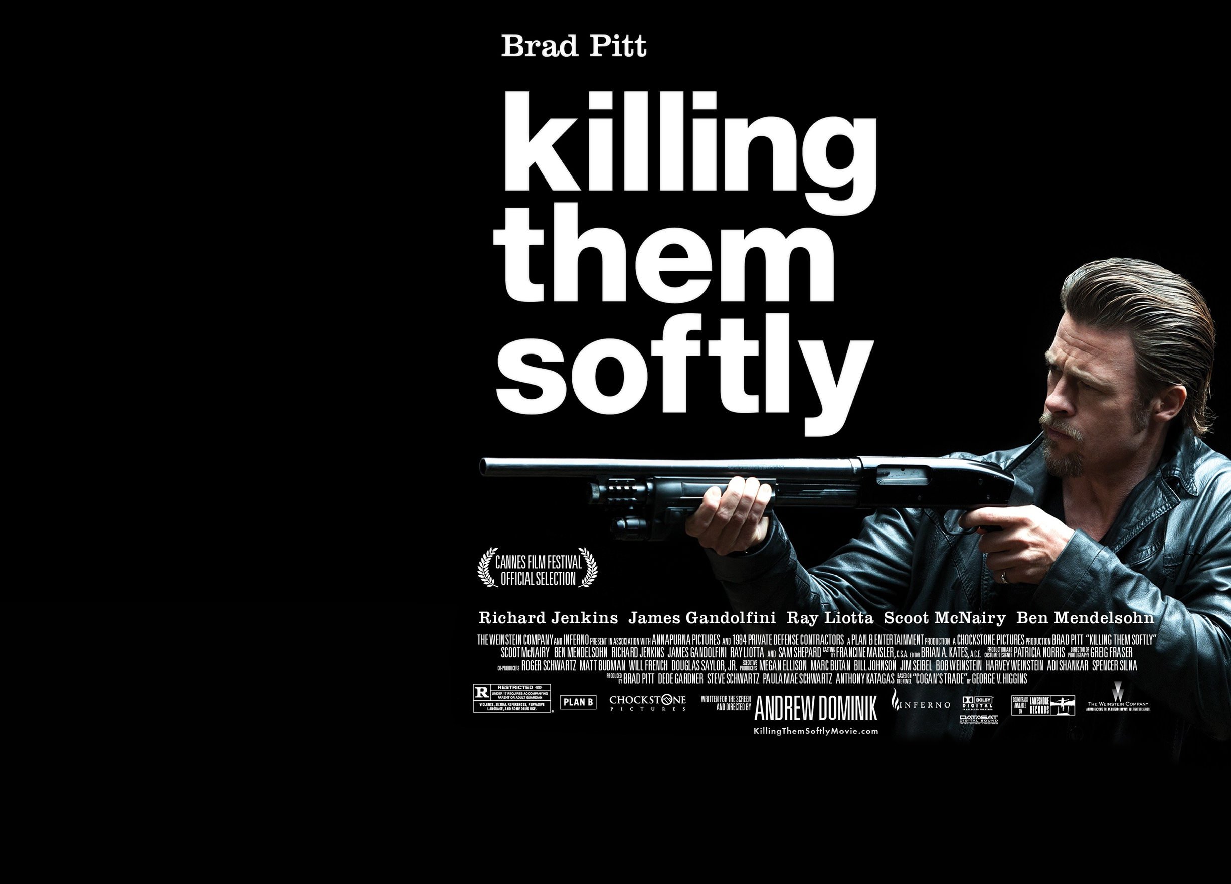 KILLING THEM SOFTLY kill pitt crime thriller noir weapon gun wallpaperx1763