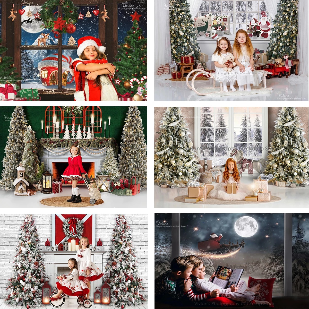 Christmas Backdrop Kids Photocall Props Birthday Party Decor Trees Fireplace Snow Winter Window Baby Wallpaper Child Phototudio. Background