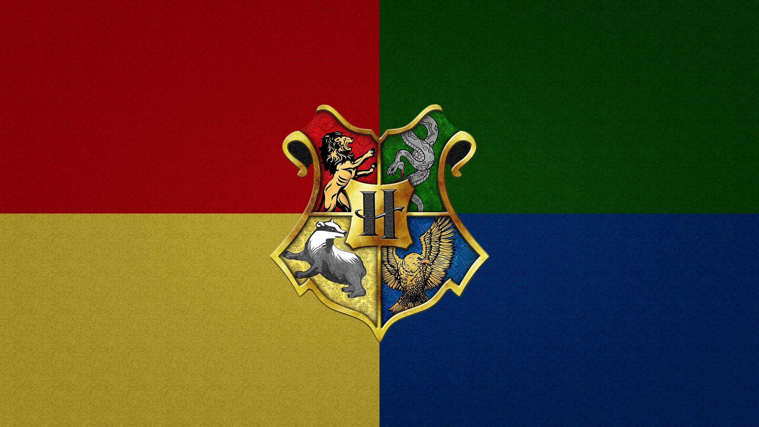 Harry Potter Badges: Gryffindor, Slytherin, Hufflepuff and Ravenclaw Wallpaper 2k Quad HD