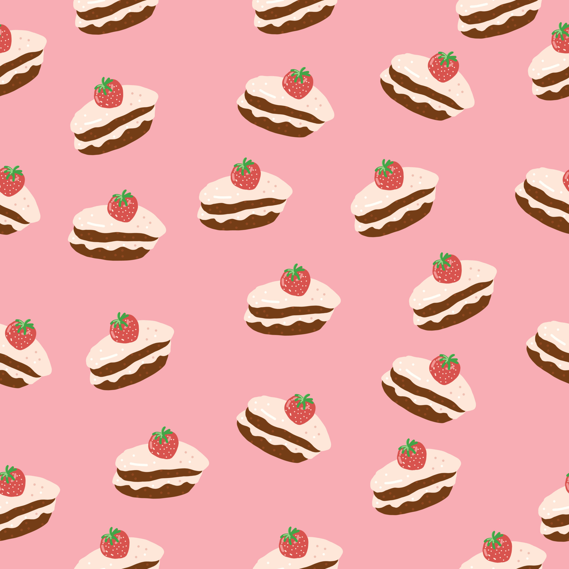 cake with strawberry seamless pattern. hand drawn. food, sweets, dessert, textile, fabric wallpaper background wrapping paper
