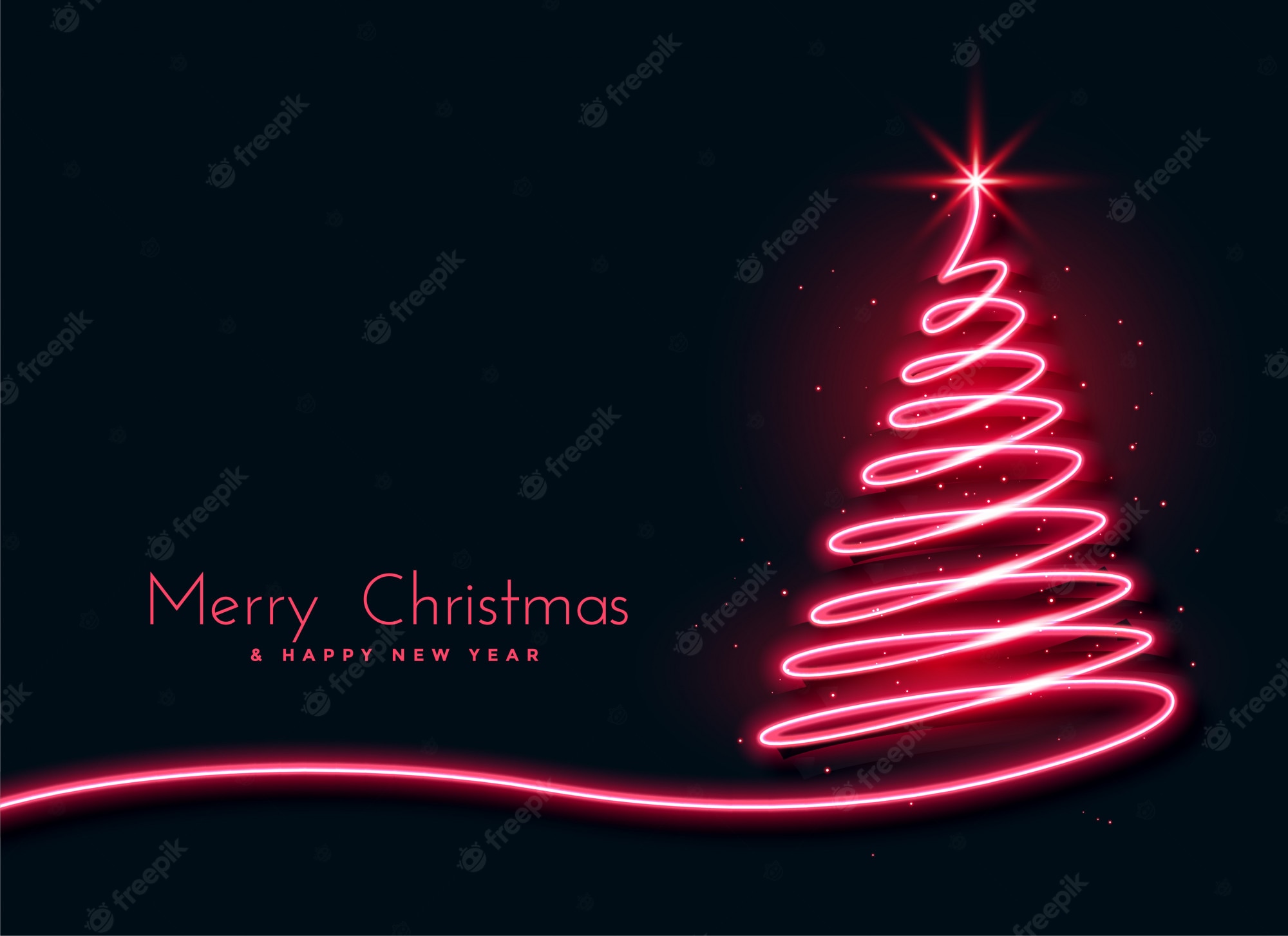 Free Vector. Red neon christmas tree creative design background