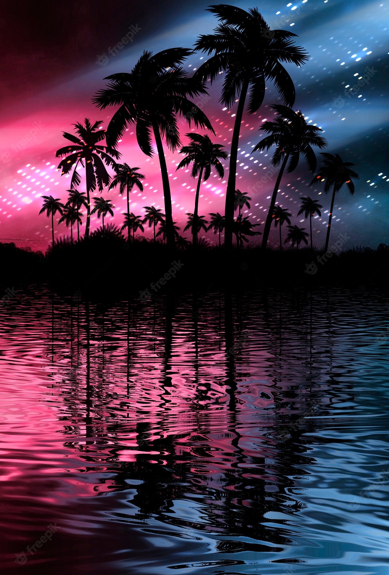 Neon palm trees Image. Free Vectors, & PSD