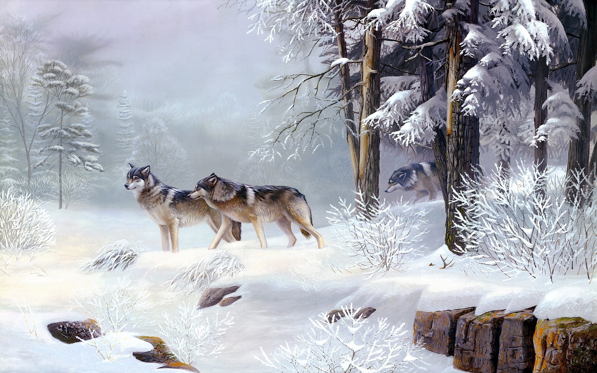 wolves, Winter Wallpaper HD / Desktop and Mobile Background