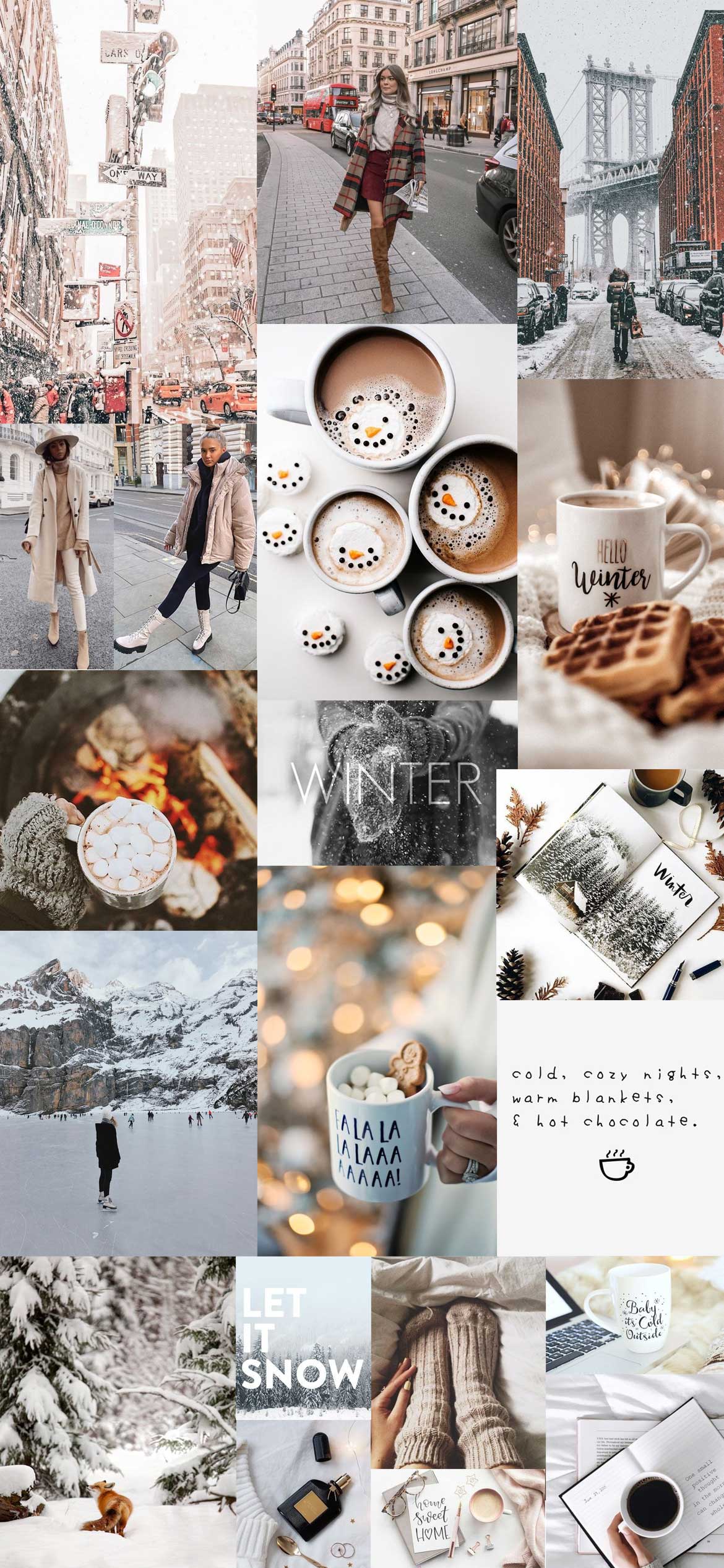 White Winter Collage Wallpaper Ideas, Winter Cozy Wallpaper